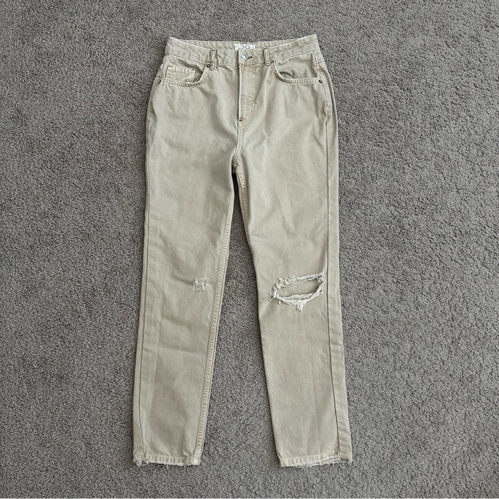 Free People We The Free High Rise Tapered Khaki Distressed Jeans Womens Size 29