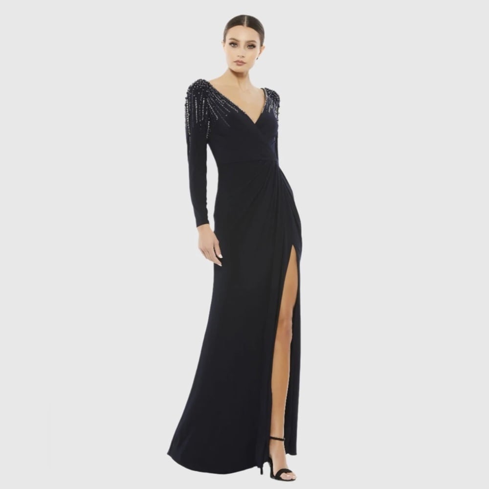 Size 18 Mac Duggal 55715 NWT Faux Wrap Jersey Gown w/ Embellished Accents