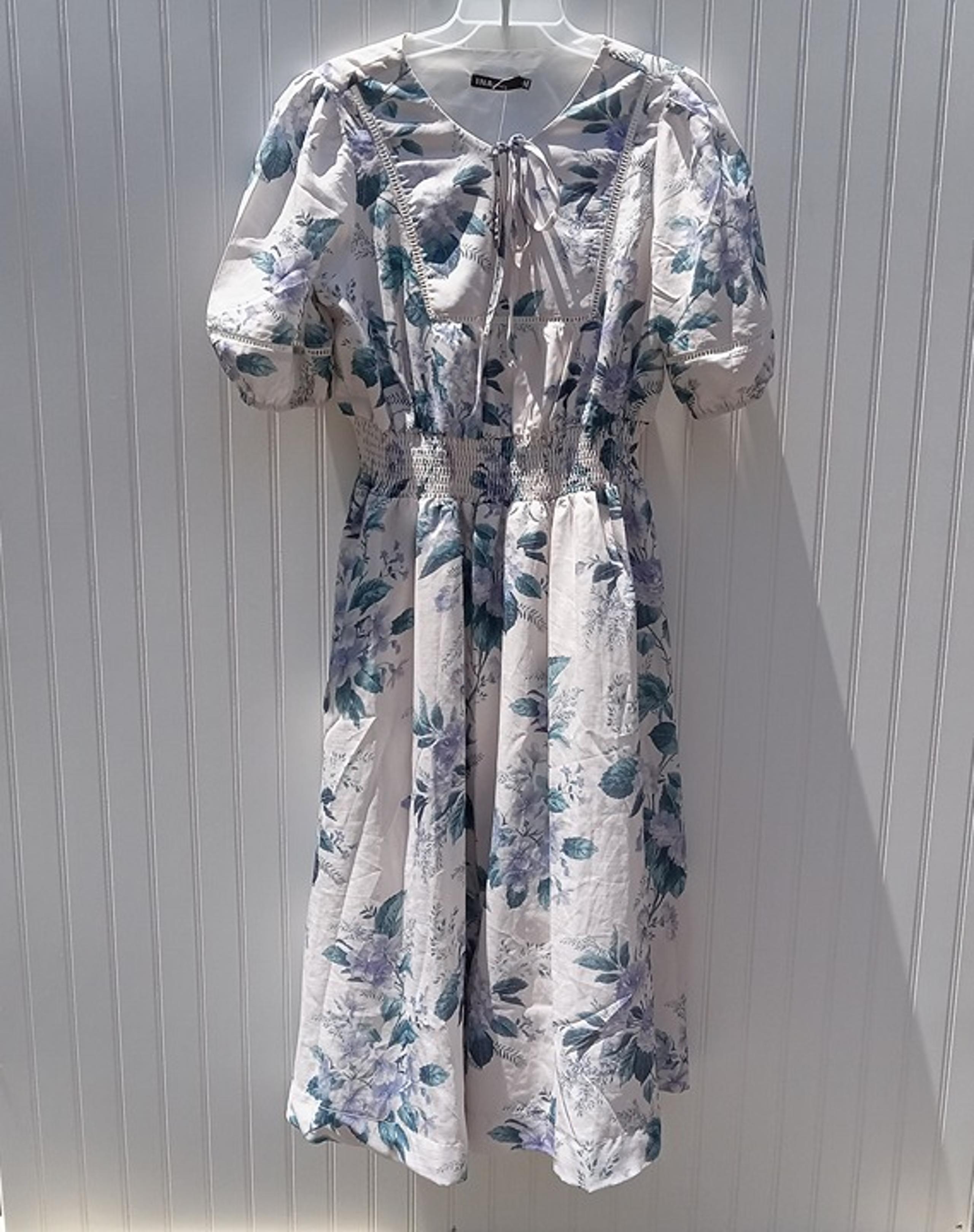 PKC Collection INA Prairie Dress LARGE L Purple Floral Smocked Waist Cottagecore