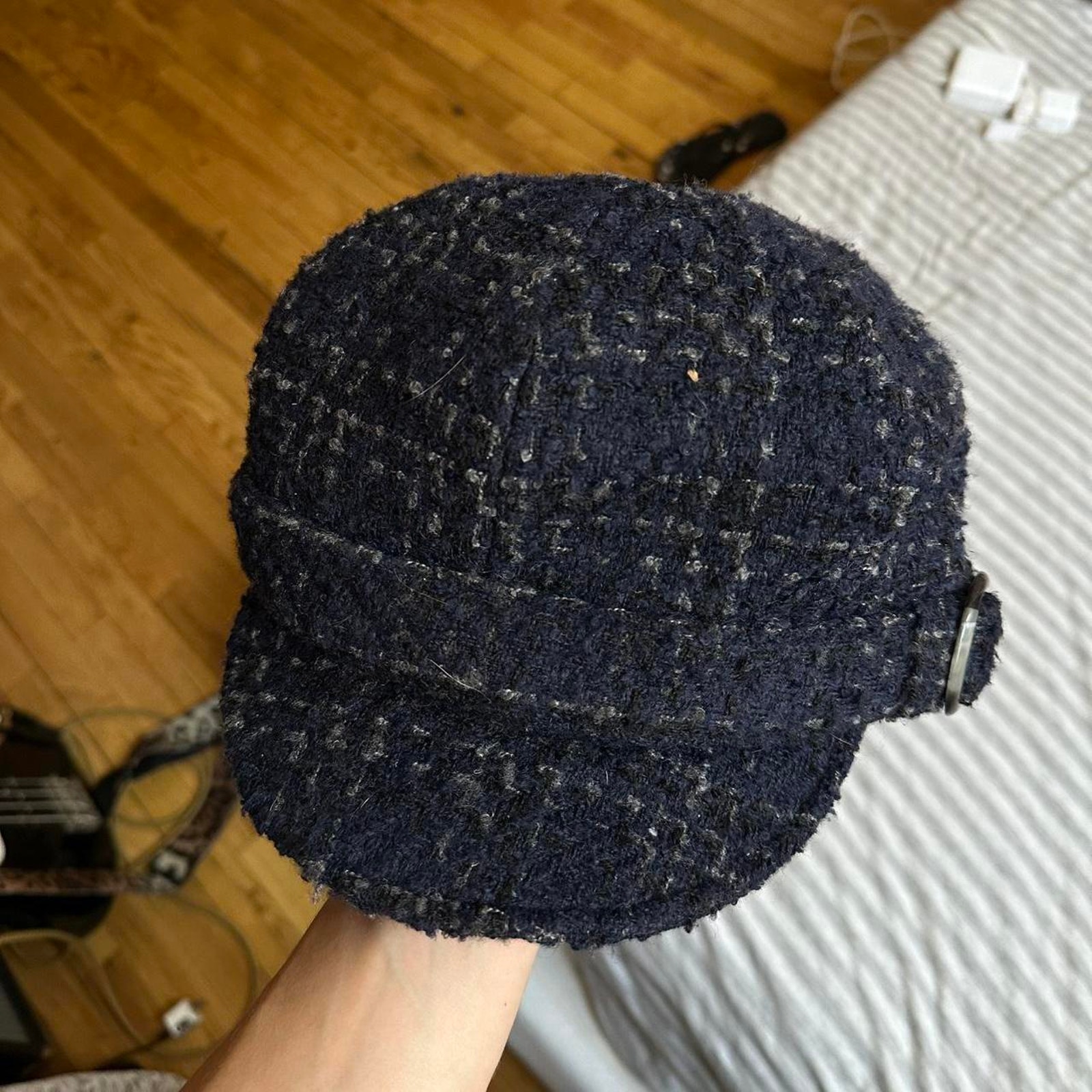 Vintage Y2K Knit Tweed Button Military Paper Boy Hat Cap