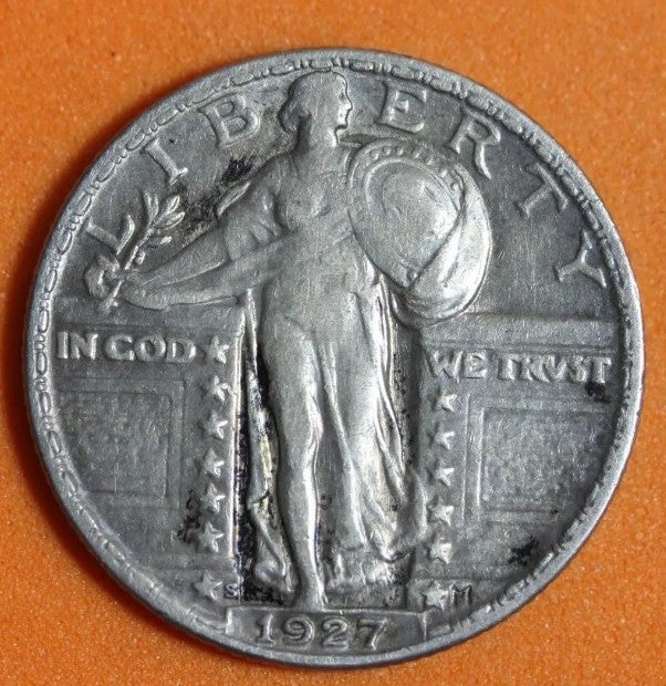 Silver 1927s standing liberty quarter au super rare