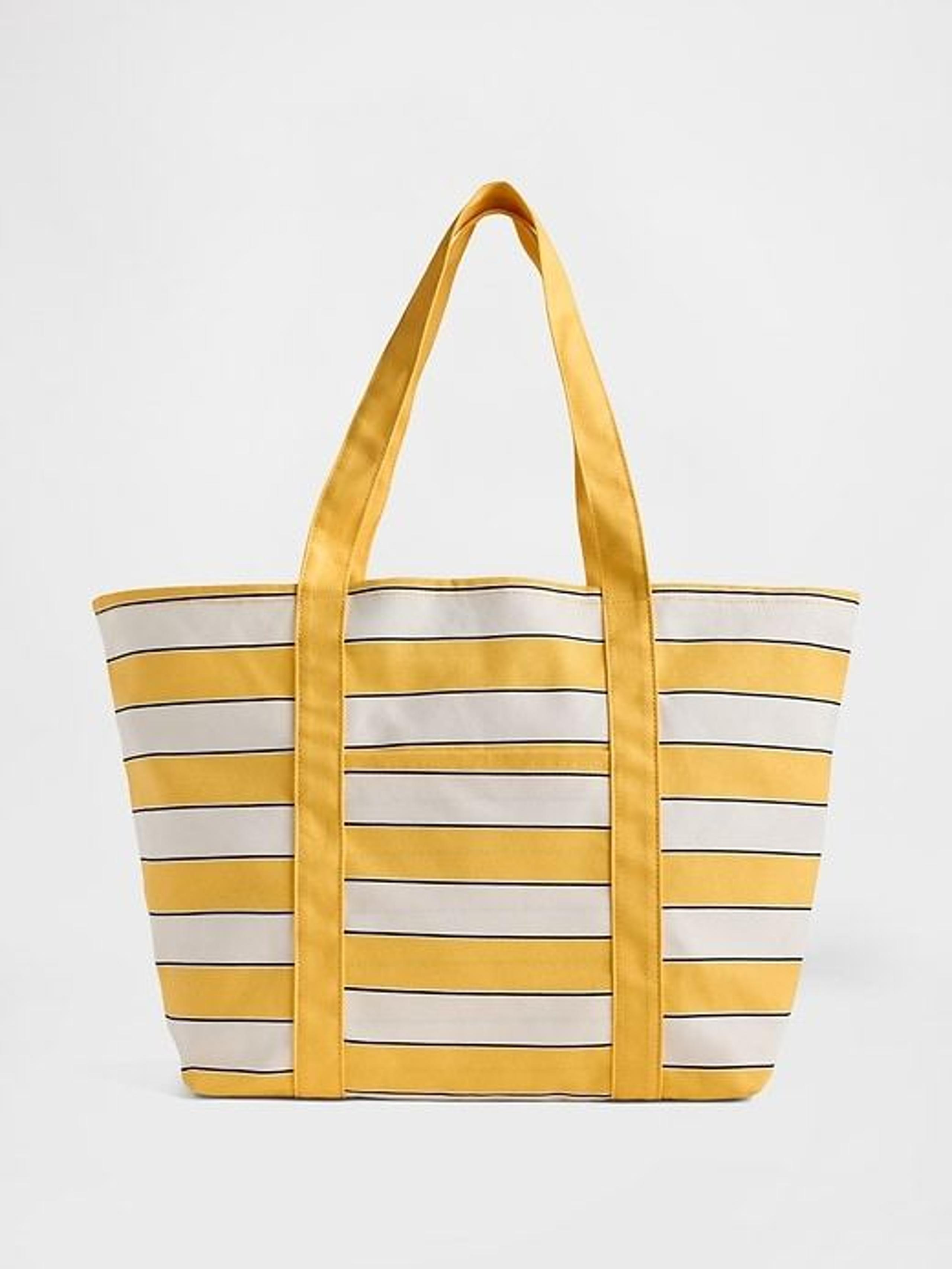 Canvas Stripe Tote Bag 13.5" H x 7" W x 22" L, Color: yellow Stripe - Gap