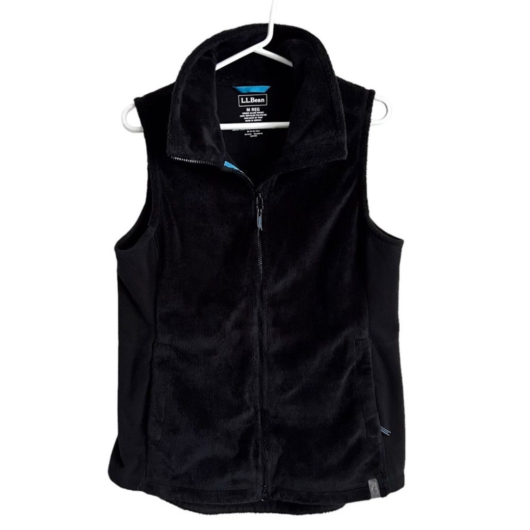 LL Bean Women’s Luxe Fleece Vest Soft Black Zip Front Warm Outdoor Medium