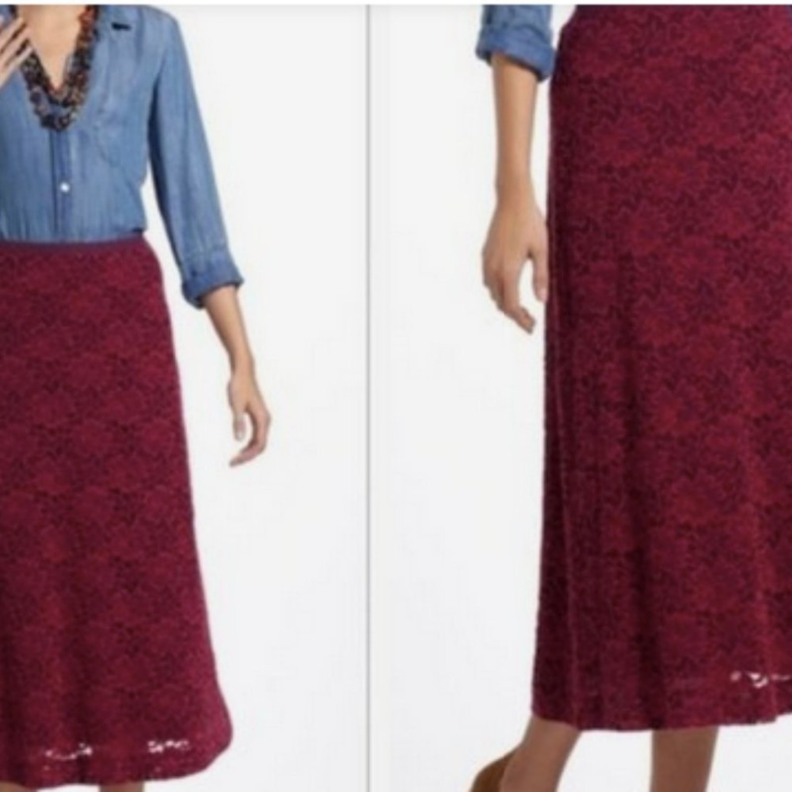 Anthropologie Meadow Rue Lace Midi Skirt Burgundy Red S