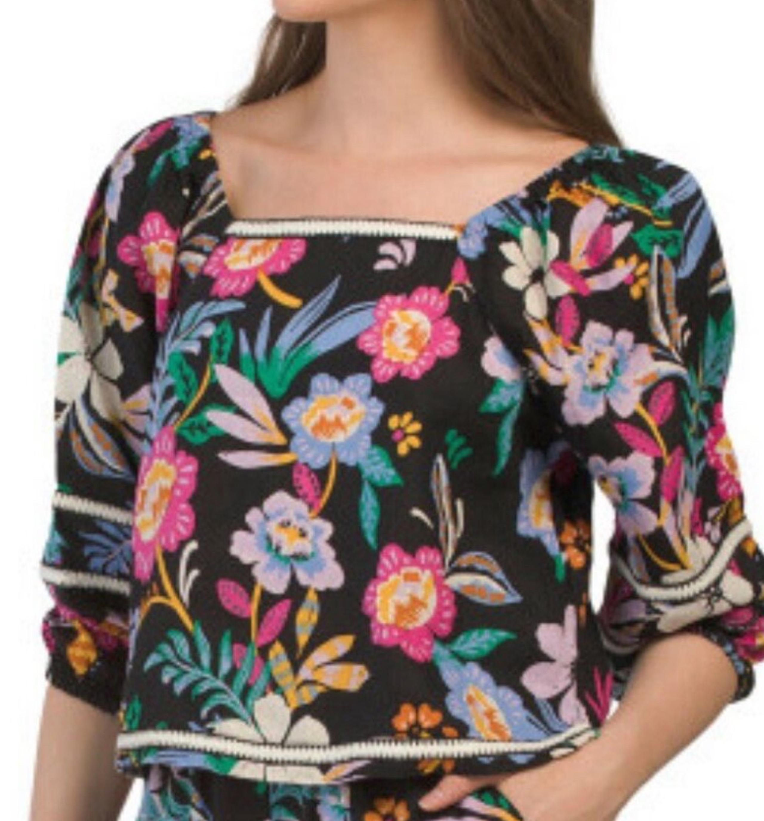 C & C California Floral Cropped Linen Blouse women’s Large