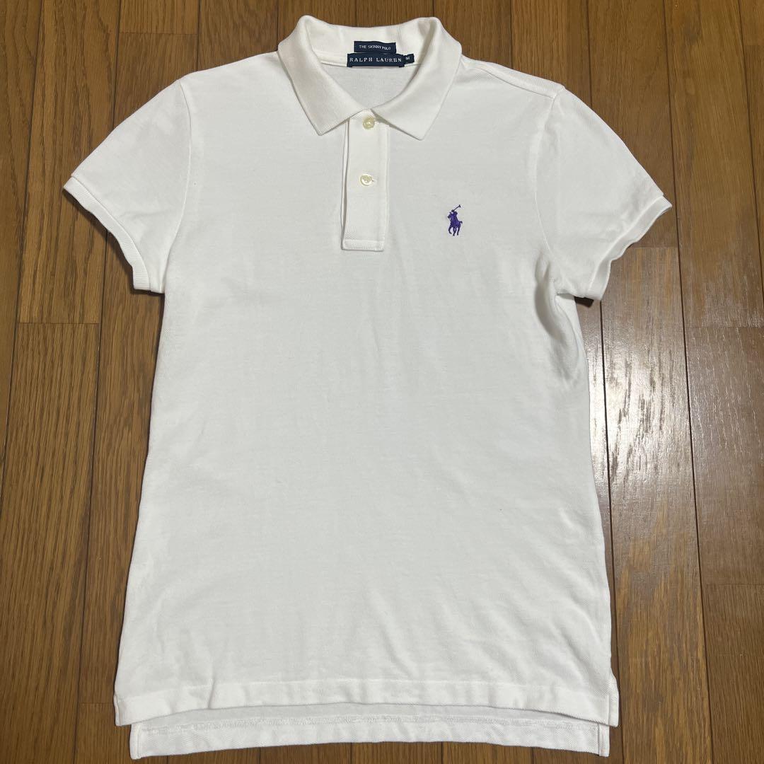 Ralph Lauren Polo Shirt, Women's M, White x Purple