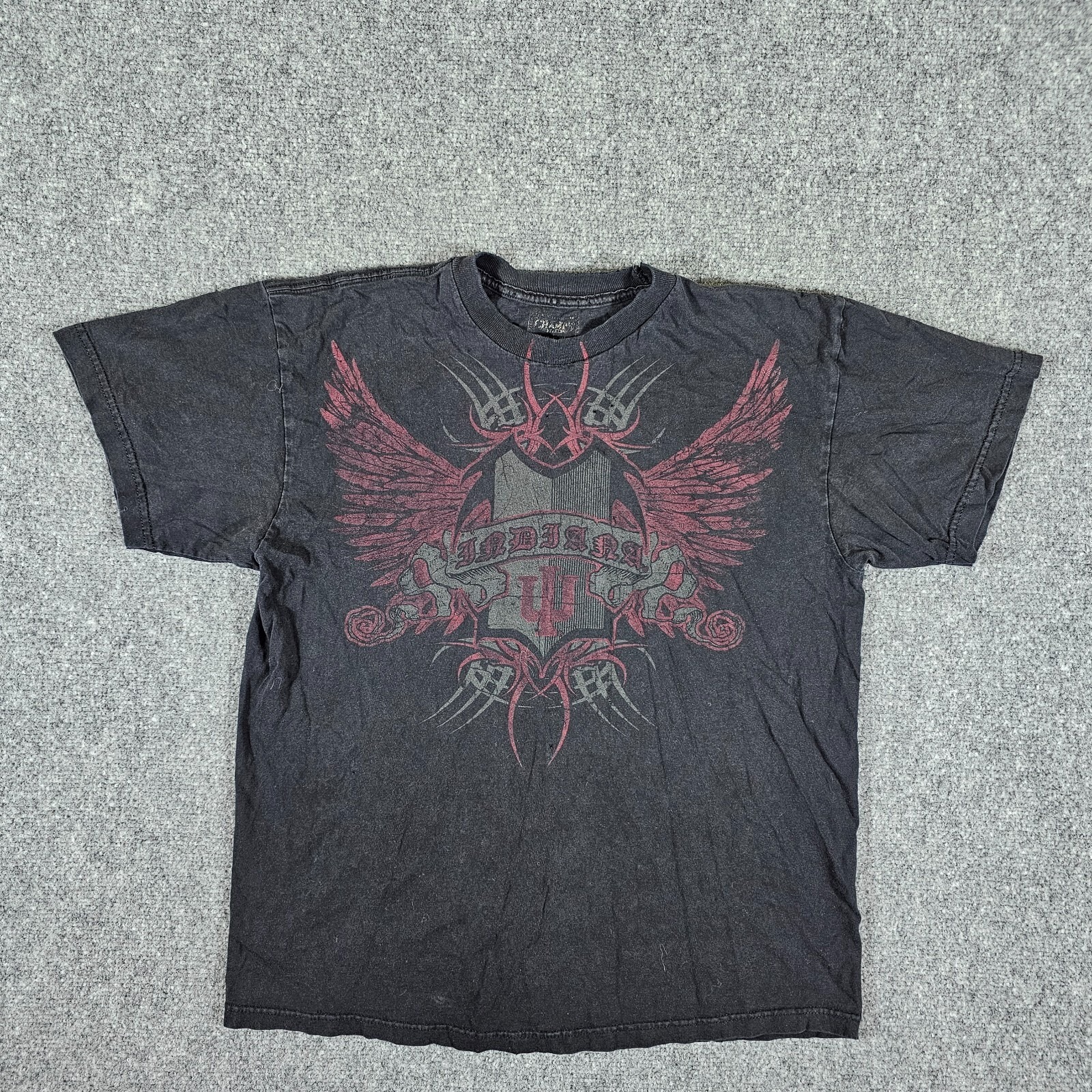 Rare Y2K Champs Affliction Style Indiana University Graphic Shirt Black Men Sz L