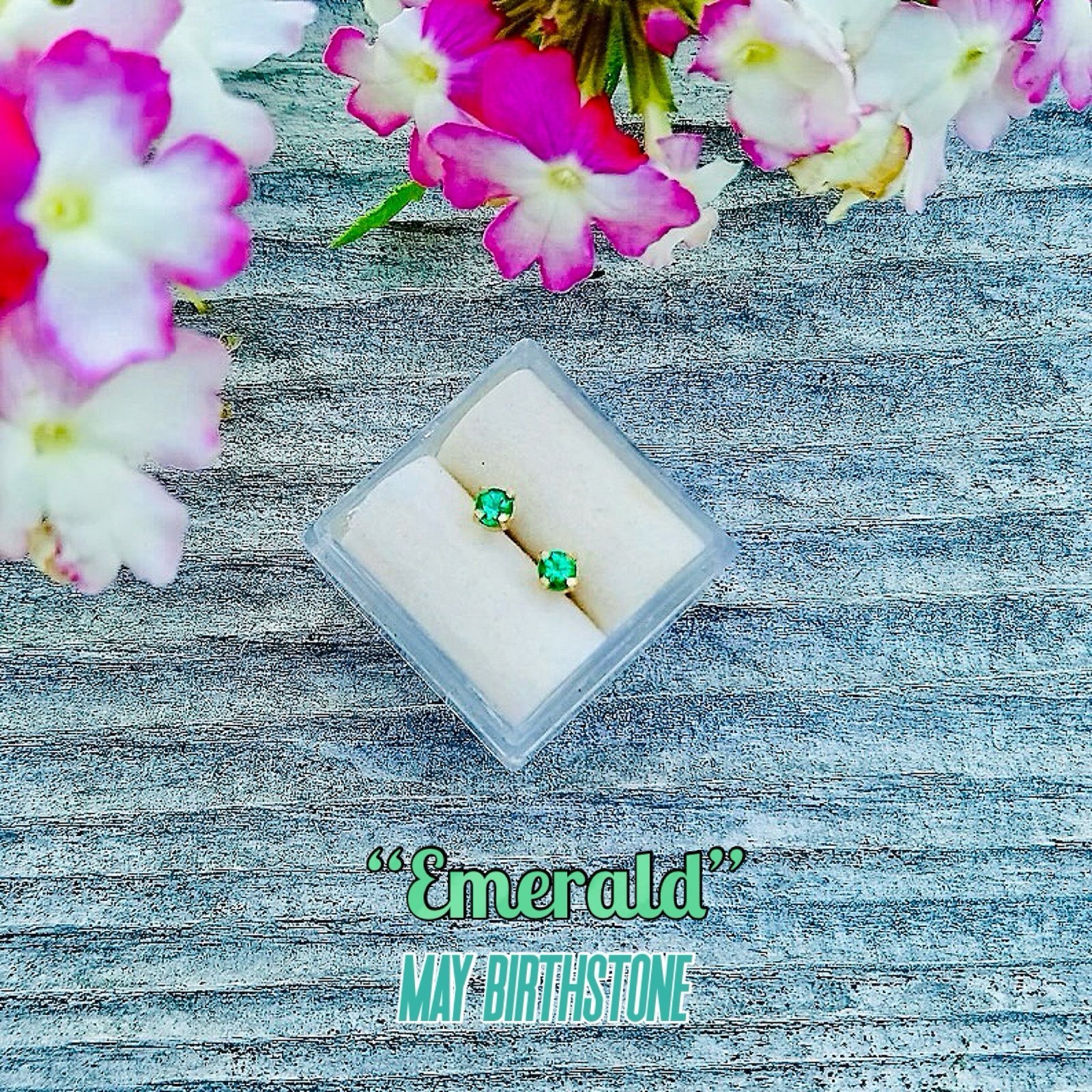 14K Yellow Gold Genuine Emerald (September) Round Stud Earrings, NWT