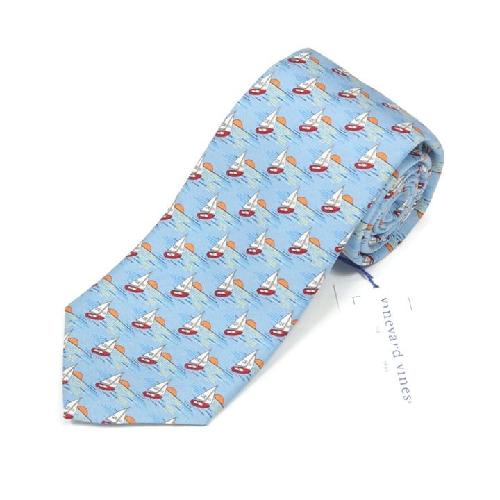 VINEYARD VINES Van Eck Globa Blue Sailing Boats Sunrise Horizon Mens Tie NWT