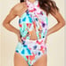 6 Shore Road Floral Cabana Halter Plunge Neck One Piece Swimsuit Size Small NWT