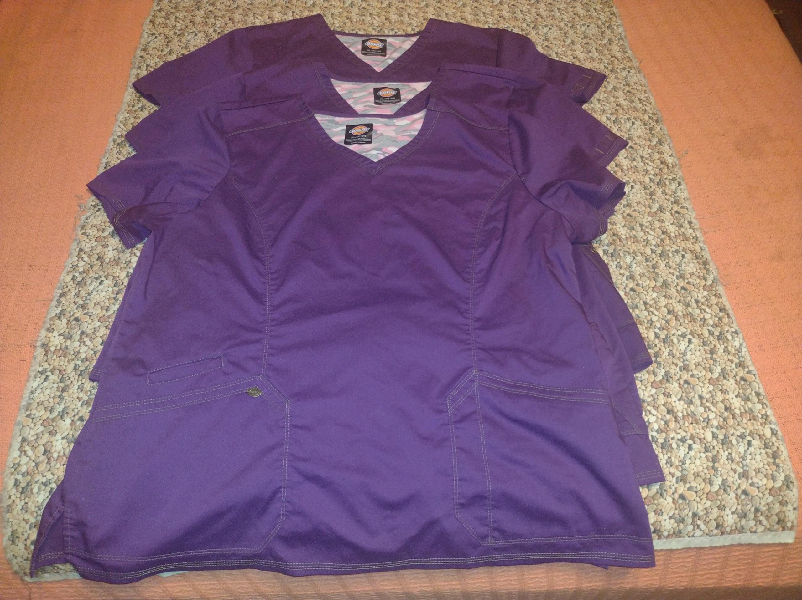 LOT OF ( 3 ) DICKIES PURPLE SCRUB TOPS. WOMEN'S SIZE: ( 2XL )