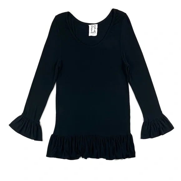 PPLA Black Ruffle Hem Long Sleeve Tee