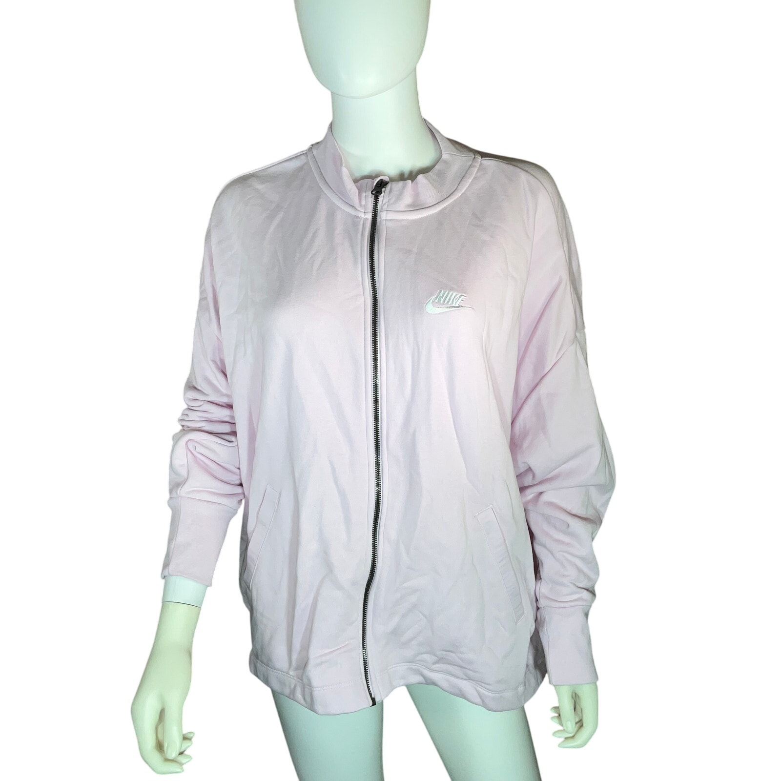 NIKE Pink Stretch Pocketed Zippered Cuffed Ribbed Active Wear Sweatshirt MED NWT