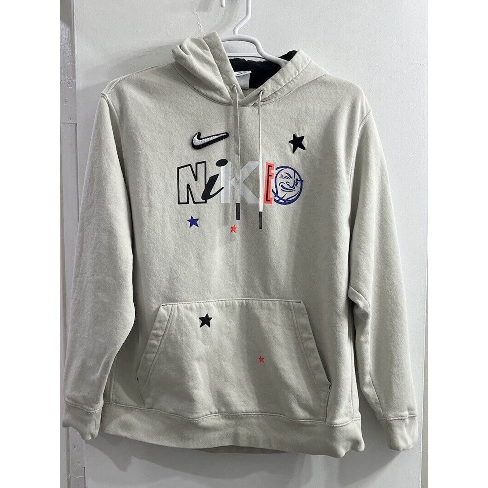 NIKE Mens XL True Pack Back Print Graphic Pullover Hoodie Sweatshirt Off White