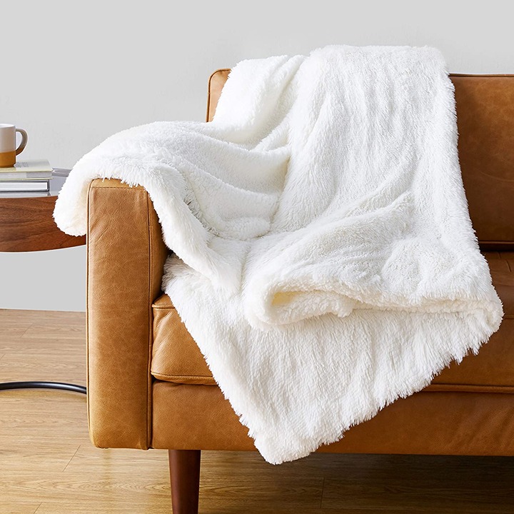 Shaggy Long Fur Faux Fur Sherpa Throw Blanket, 60 x70 - Cream