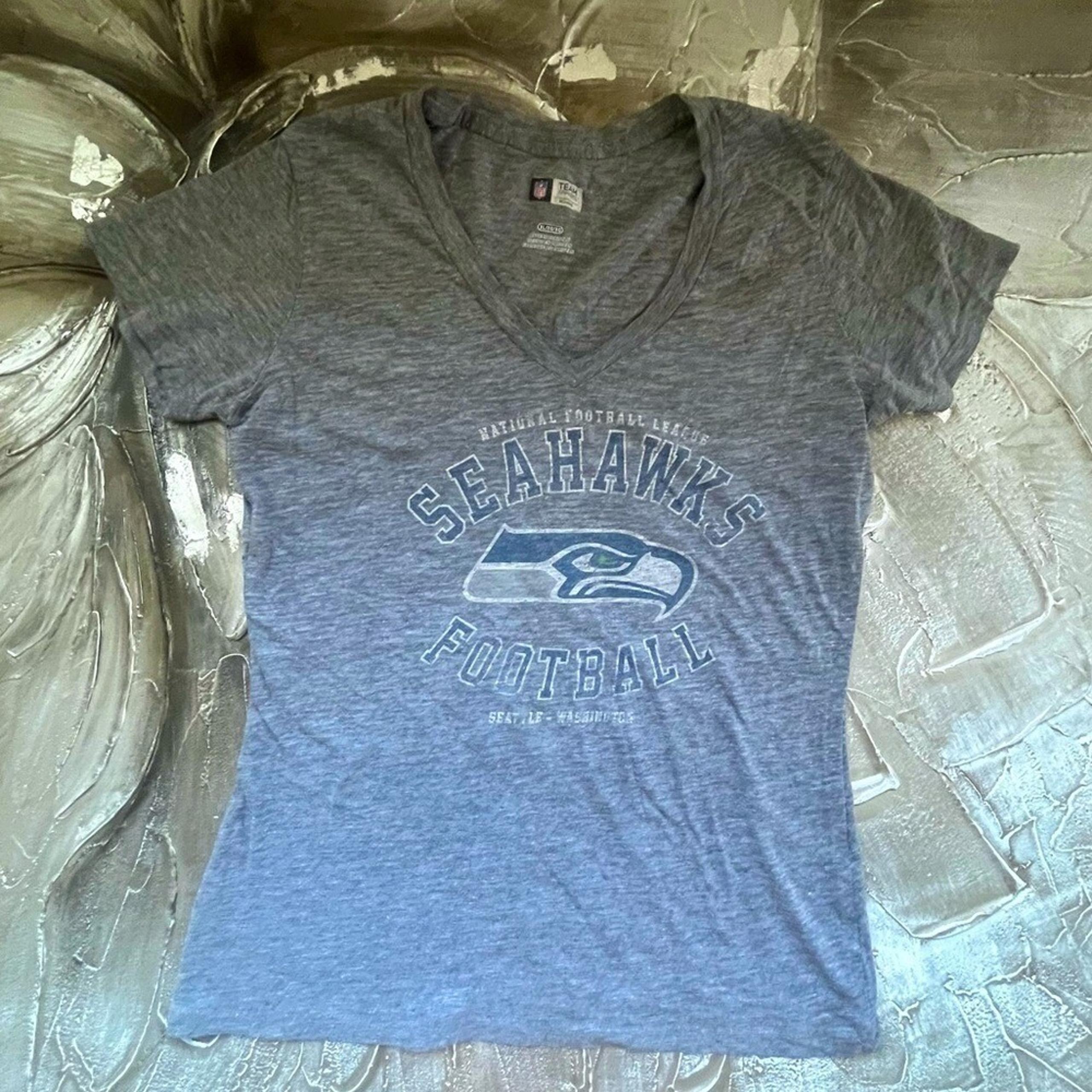 Womens NFL Seattle Seahawks Gray V-Neck Short Sleeve Graphic T Shirt Size XL