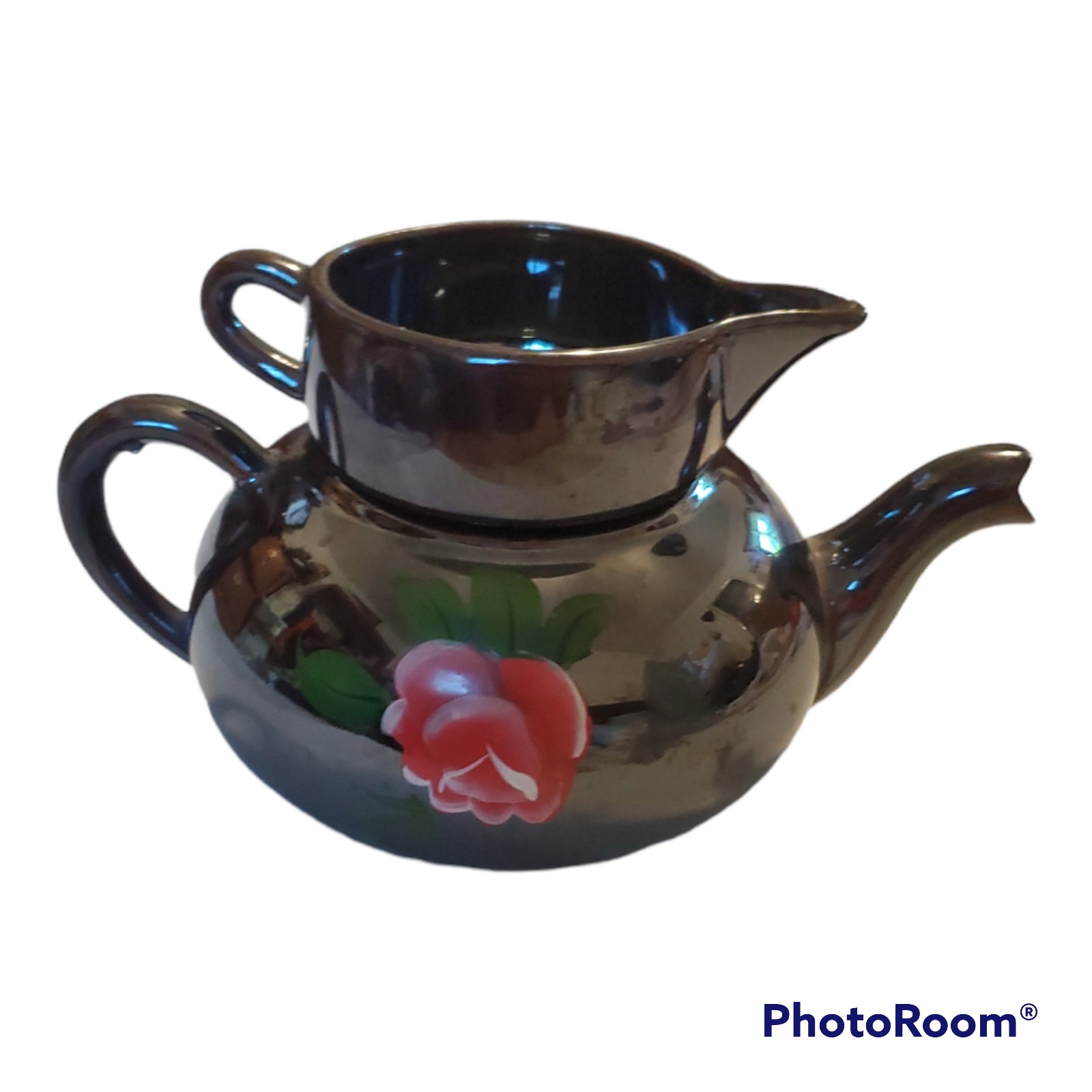 STACKING TEAPOT WITH CREAMER RED ROSE