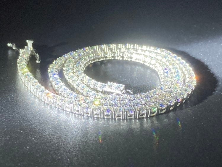 925 Silver Moissanite Tennis Chain Necklace 20” 3mm