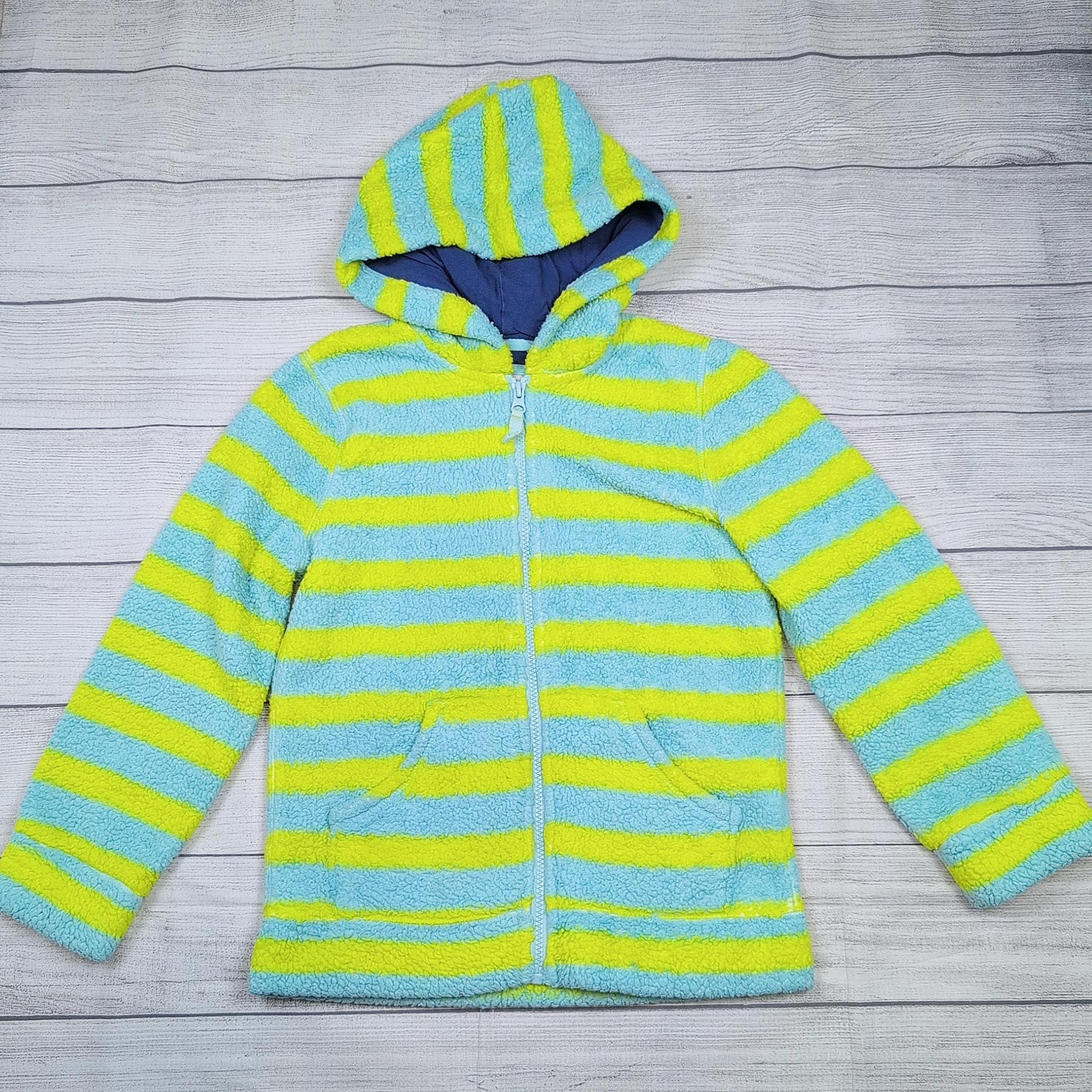 11/12 Mini Boden Neon Stripe Fleece Zip Hoodie