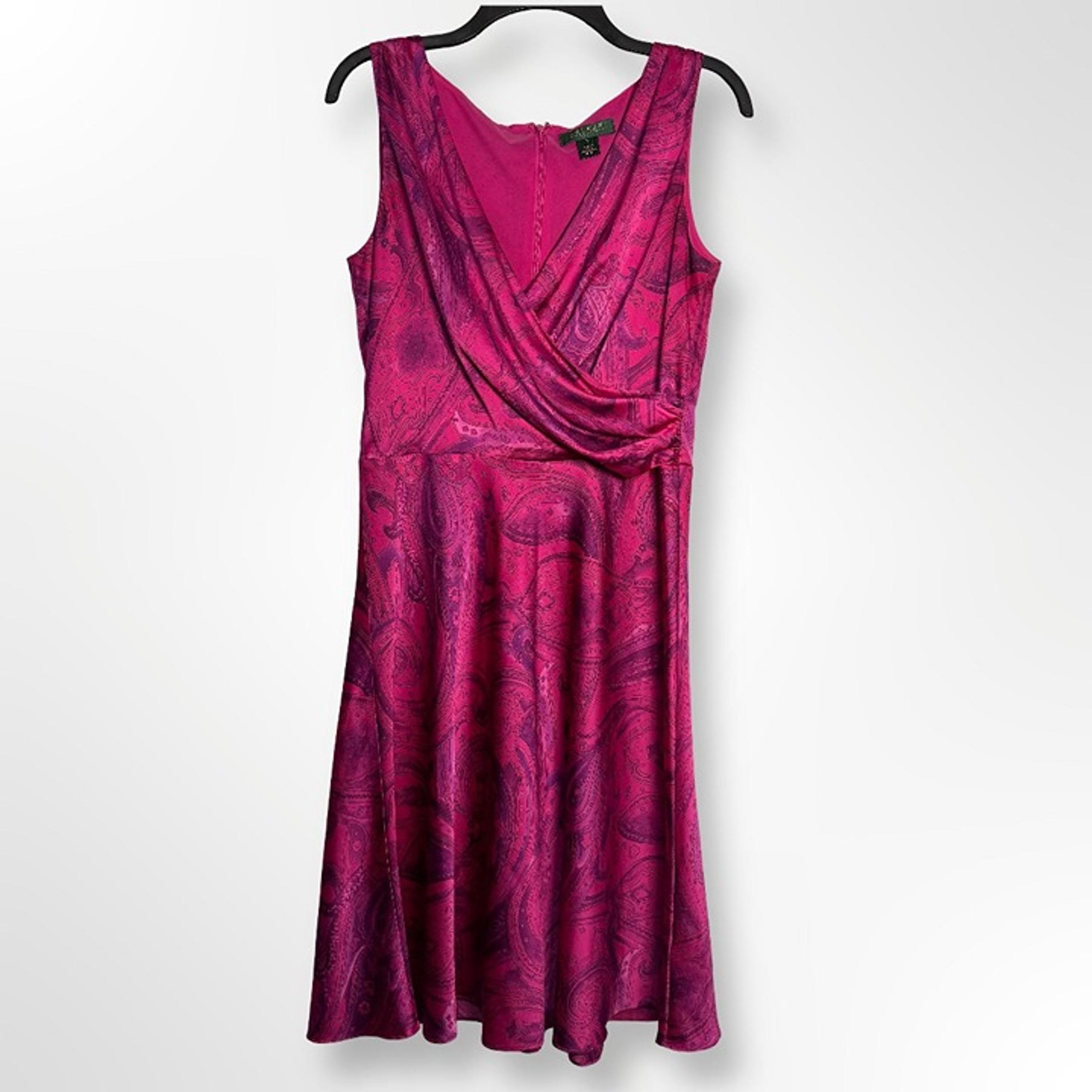 Lauren Ralph Lauren Dress Womens 10 Pink Purple Paisley Sleeveless Midi Surplice