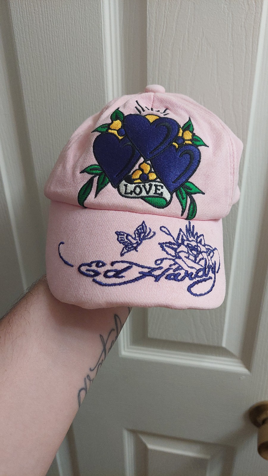 Ed Hardy Y2k Pink Embroidered 12-24M Girls Youth Hat Cap Stretch Baby Pink