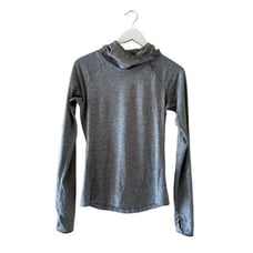 Nike Running Women's Shirt Hooded Long Sleeve Zip Pocket Gray Stretch Top SZXS