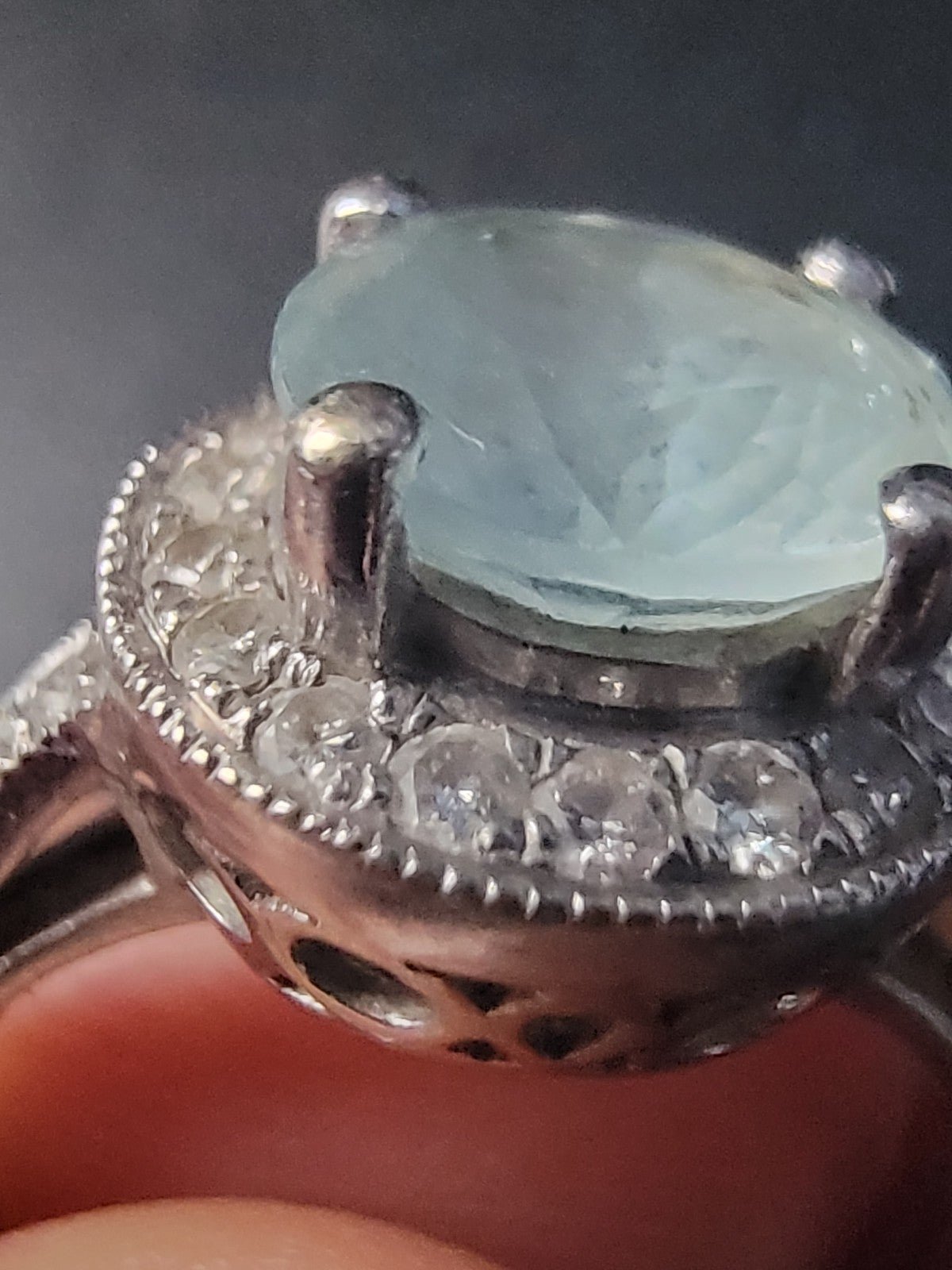 Ring size 6.5 aquamarine 14k white gold and diamonds