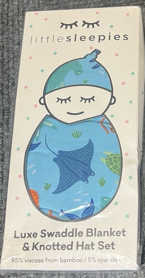 New little sleepies marine life swaddle and hat set