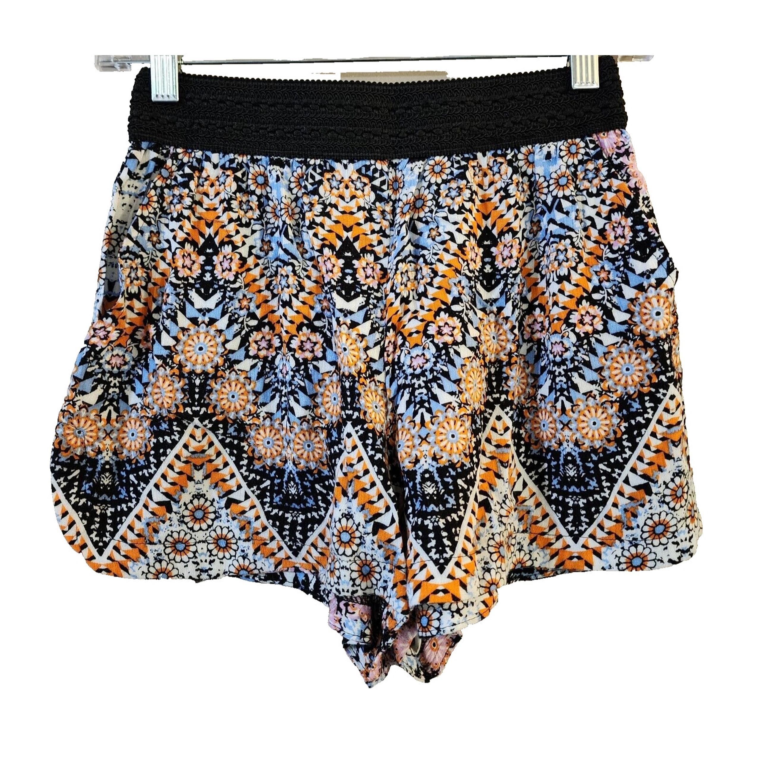 Joe B Benbasset Womens Pull On Casual Shorts Size S Orange Blue Floral Pockets