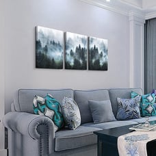 Bedroom Wall Decor 3 Panel Fog Forest Trees Landscape Painting-ERU45D
