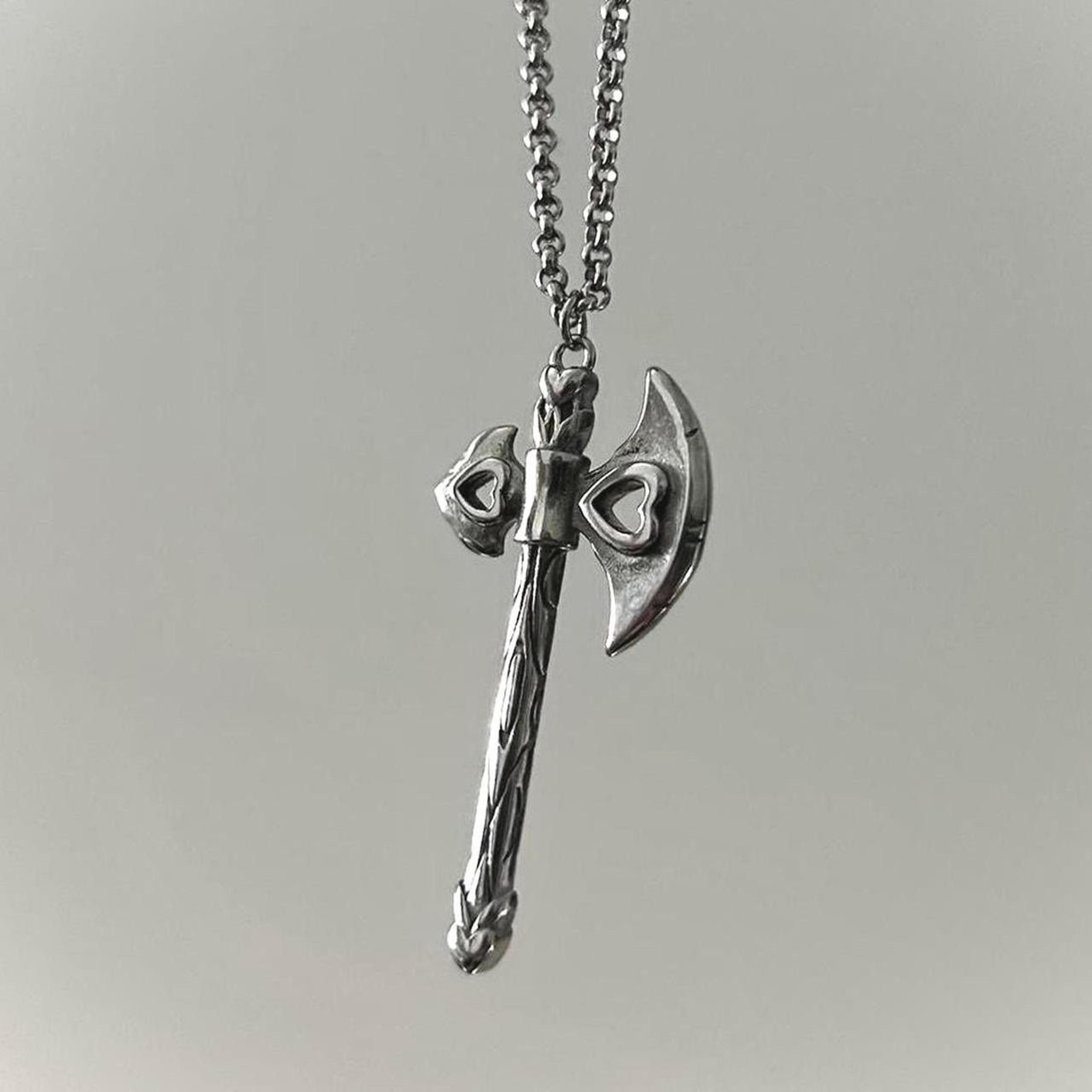 Steel Axe Weapon Sword pendant Y2K Gothic Whimsigoth Grunge Cyber charm necklace
