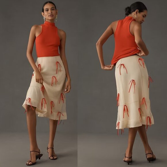 Anthropologie Maeve Ribbon Pencil Midi Skirt new size 18w NWT cream color