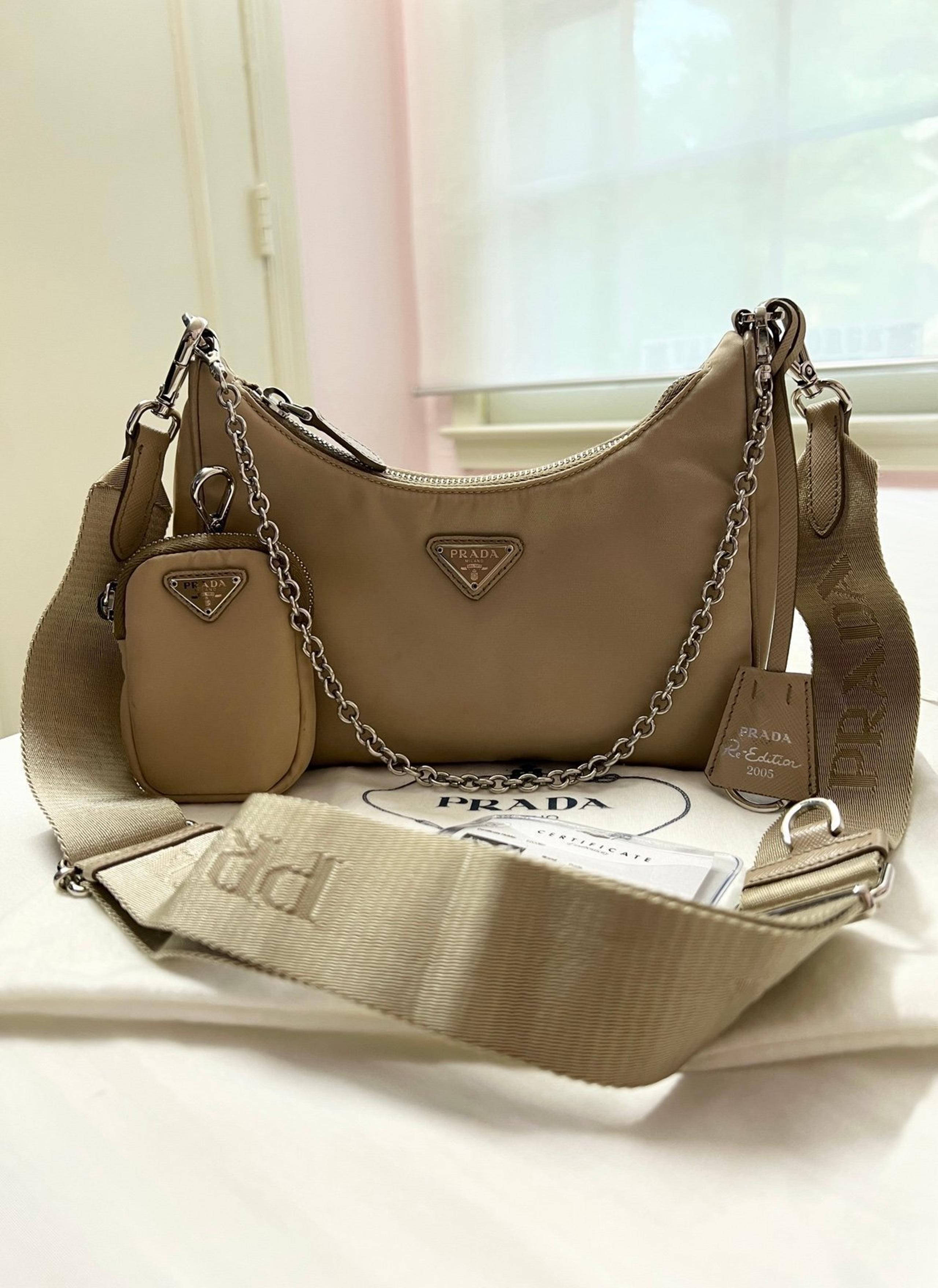 Prada Reedition Re-edition 2005 Nylon Tan Chain Shoulder Bag Crossbody Purse