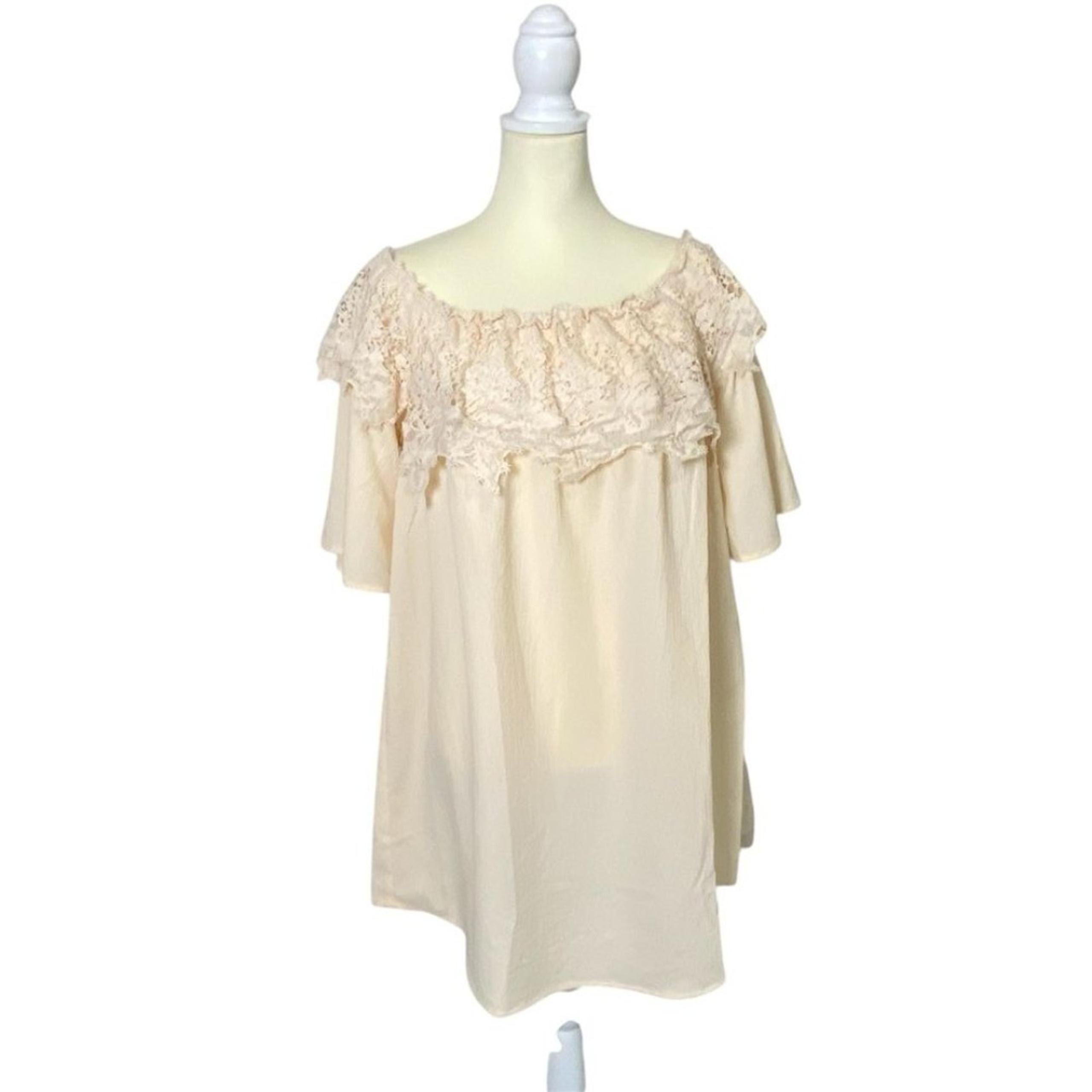 NWT Umgee Crochet Top Lace Short Flutter Sleeve Boho Mini Dress Women's Size S