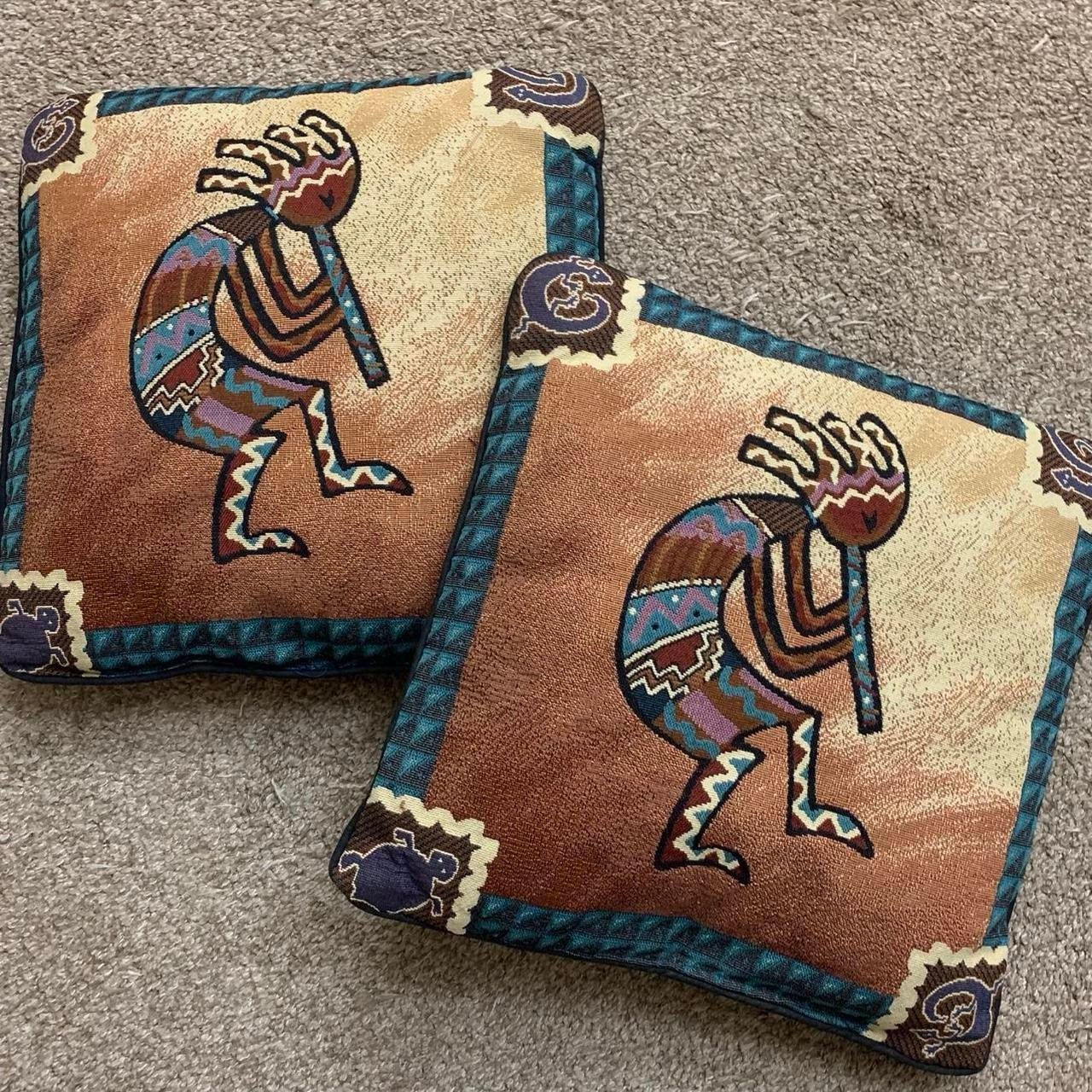 Kokopelli Southwest Desert Throw Pillow Set of 2 Tapestry Pillows