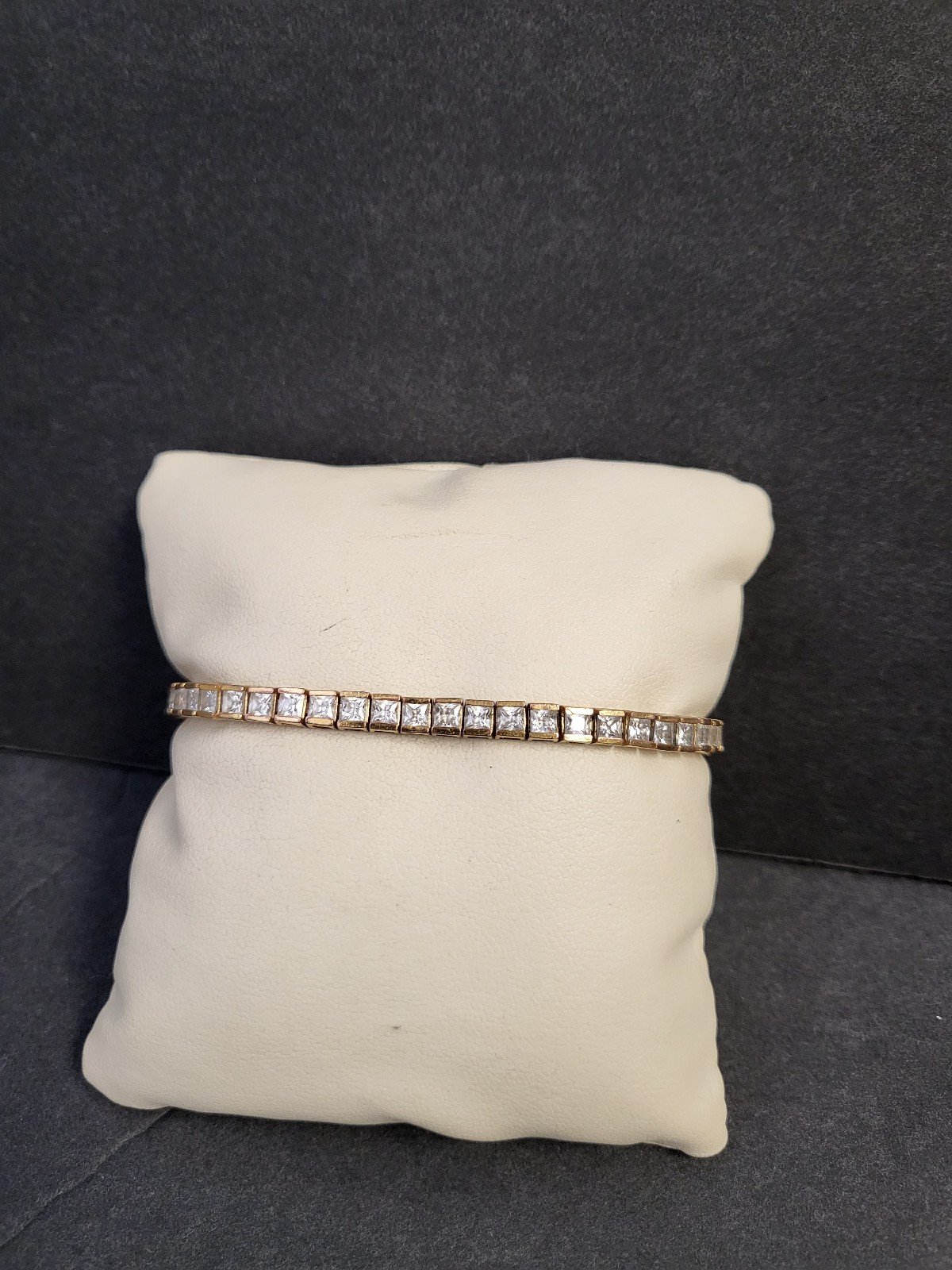 Vintage silver with gold overlay crystal tennis bracelet