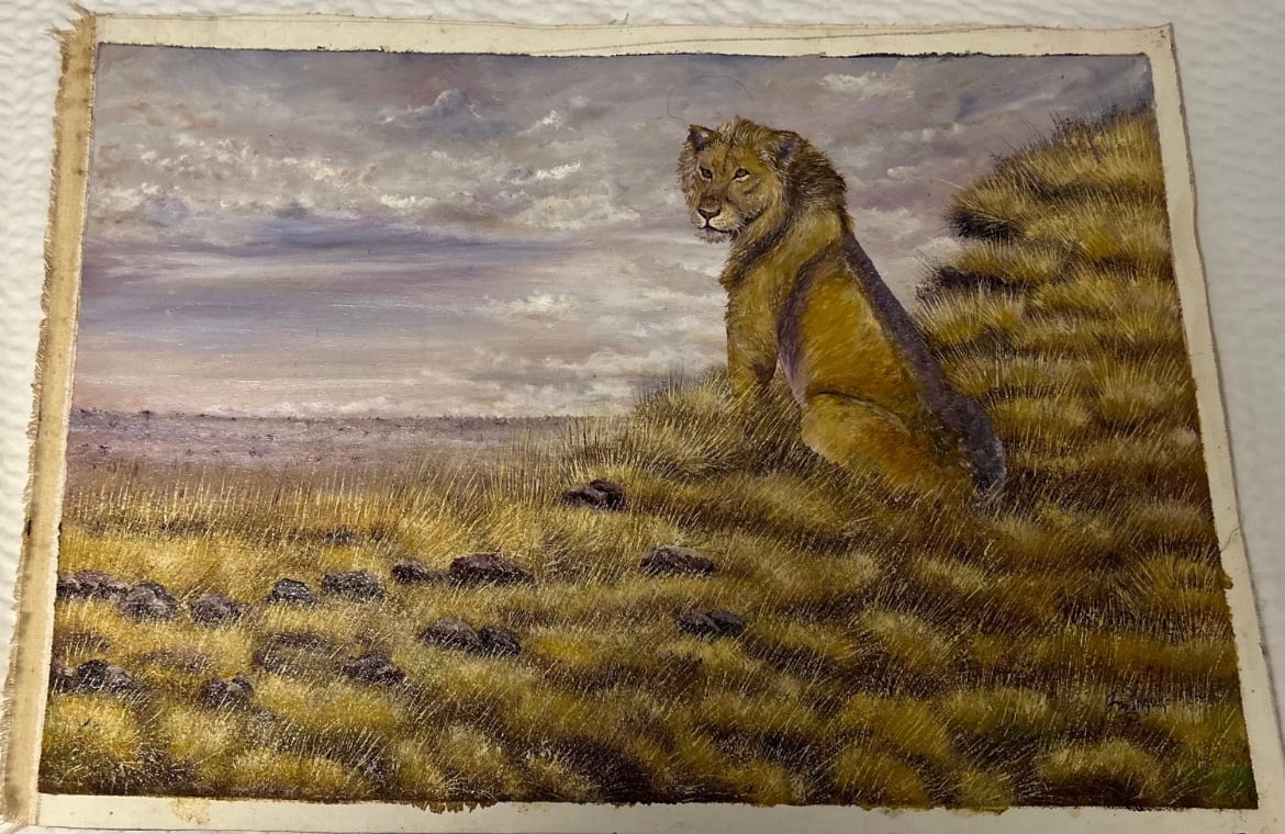 HANDMADE Oil painting of Sitting Lion