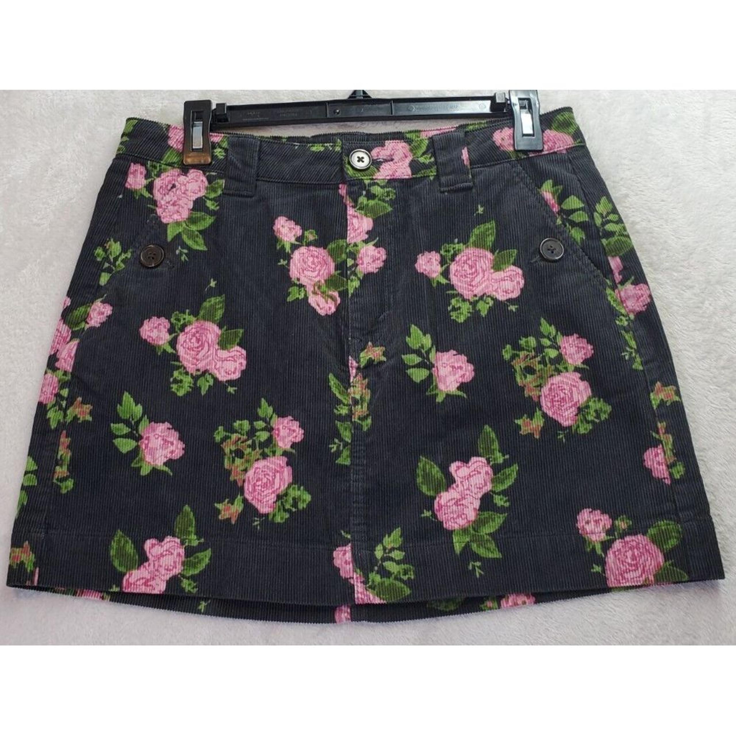 Wild Fable A Line Skirts Womens Size 6 Black Floral Corduroy 100% Cotton Pockets