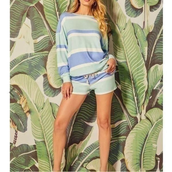 Wildfox Pool Stripe Carter Shorts Teal and Blue Size Small