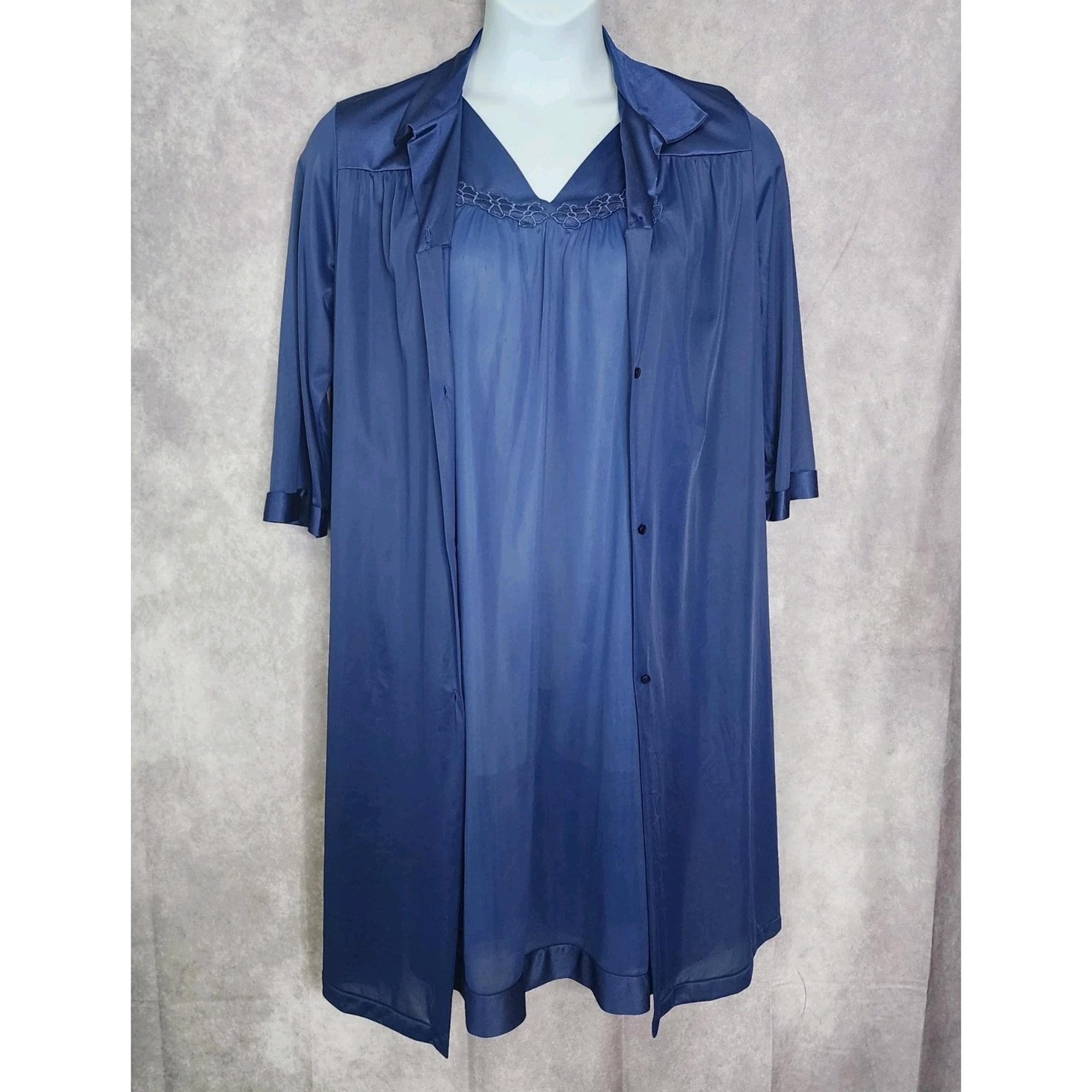 Vanity Fair Peignoir Set Blue Womens Size Small Nightgown & Robe Nylon Vintage