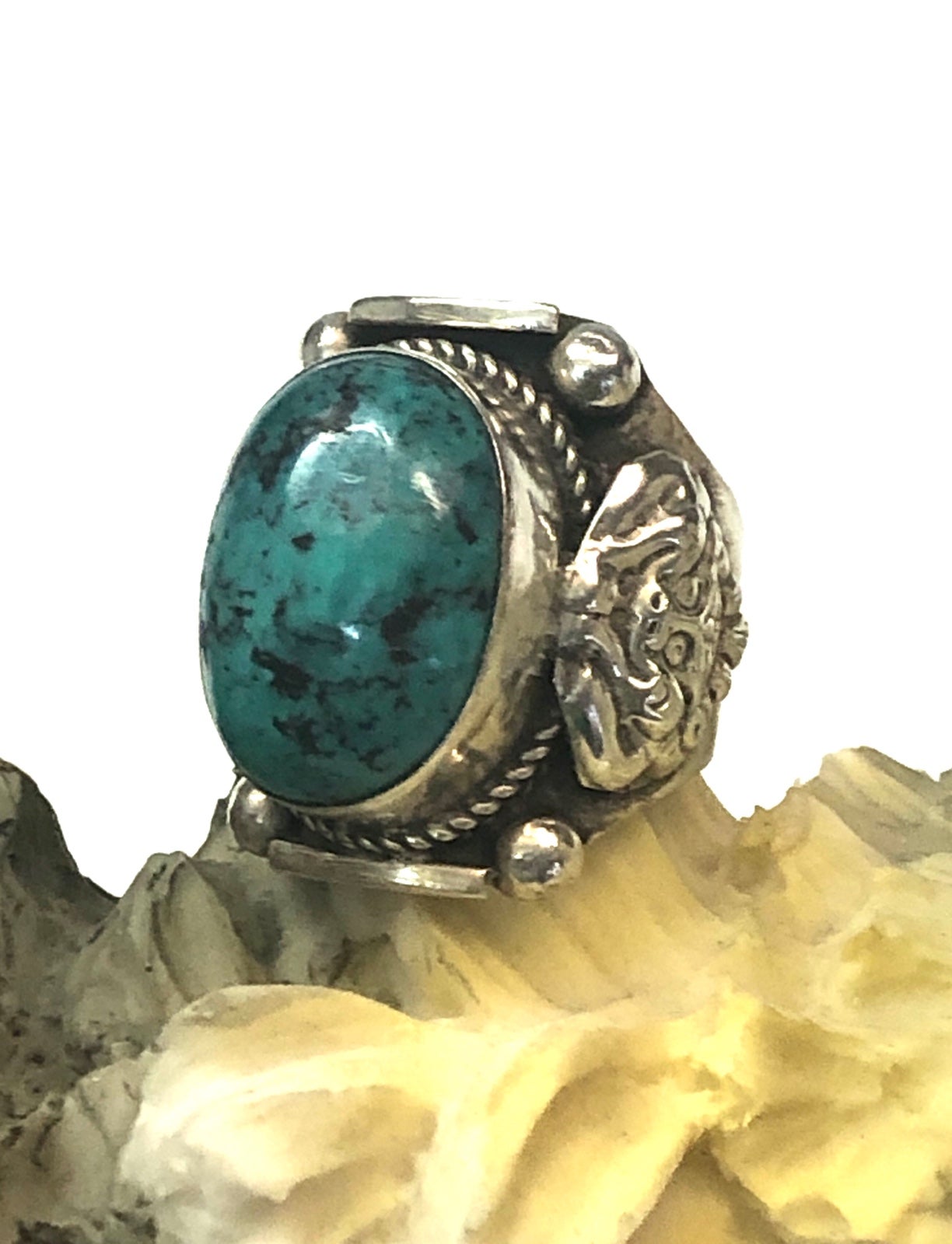 Large, Chunky & Heavy Turquoise Sterling Silver Ring