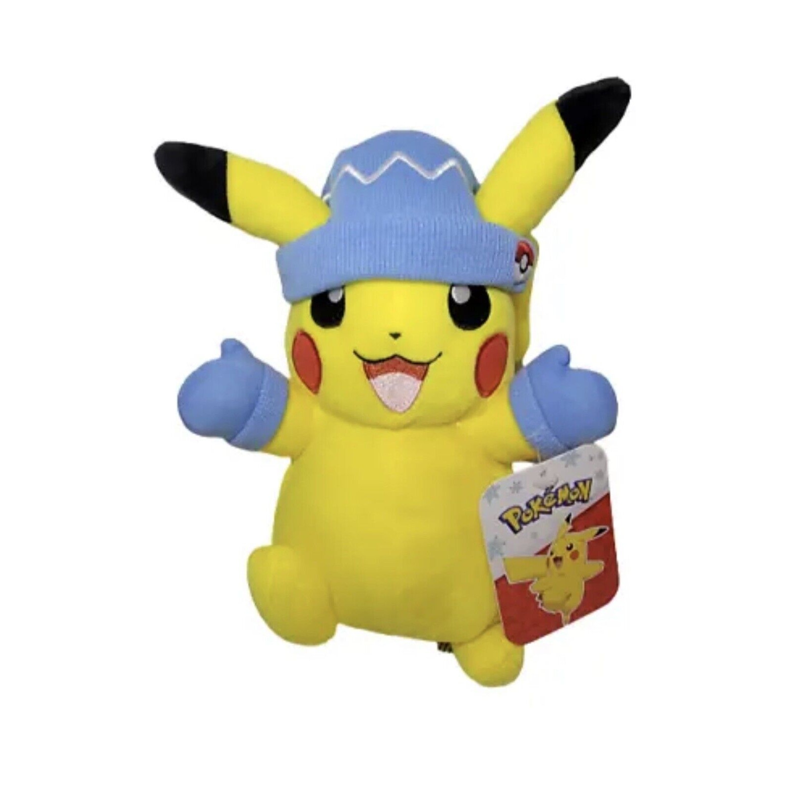 Pikachu Pokemon 8 Inch Plush Christmas Holiday Blue Hat with Mittens