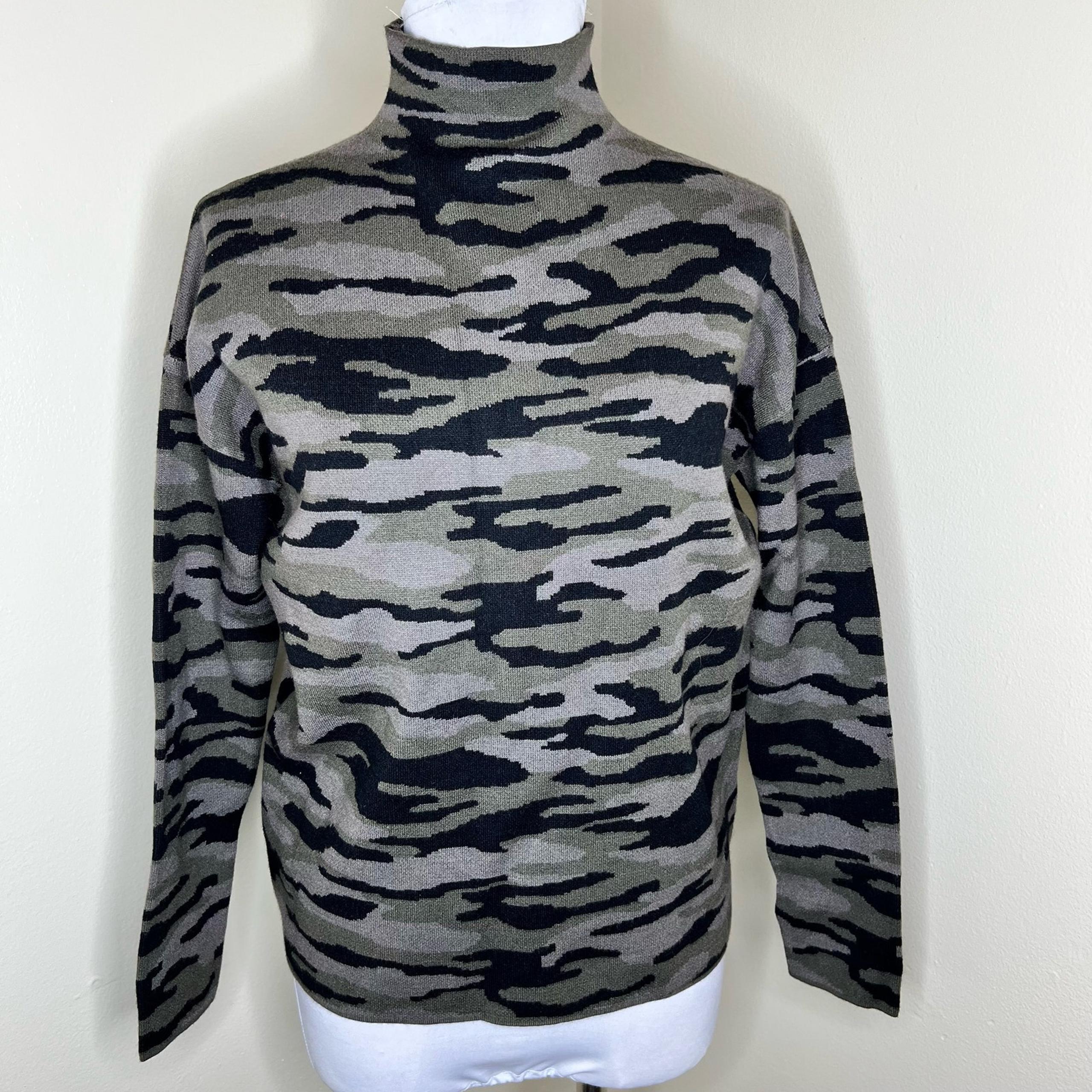 NEW Tahari Mock Neck Sweater MED Camo Olive Green Black Drop Shoulder Turtleneck