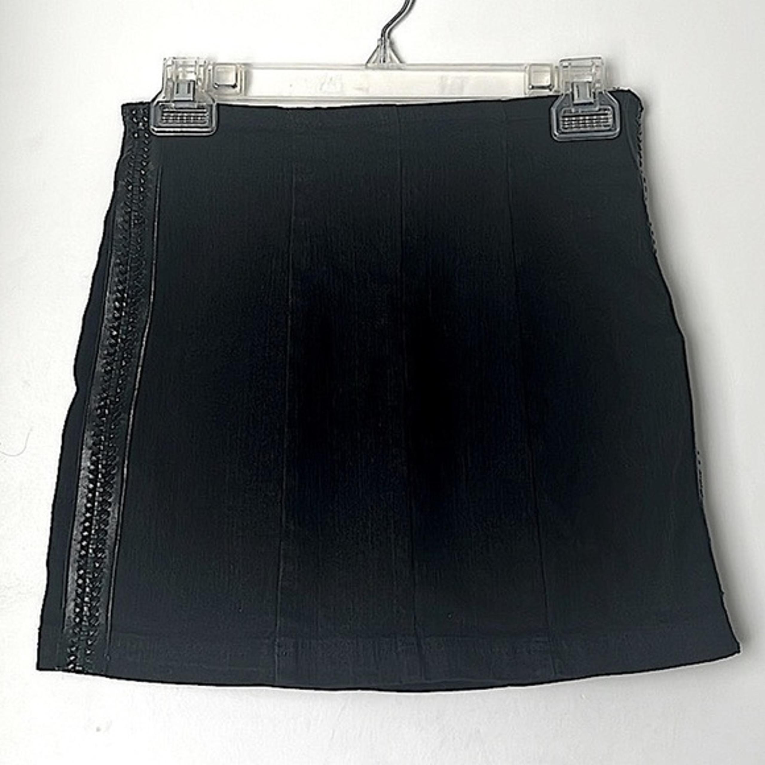 LF Carmar Black Denim Woven Faux Leather Sides Mini Skirt 23" / XXS