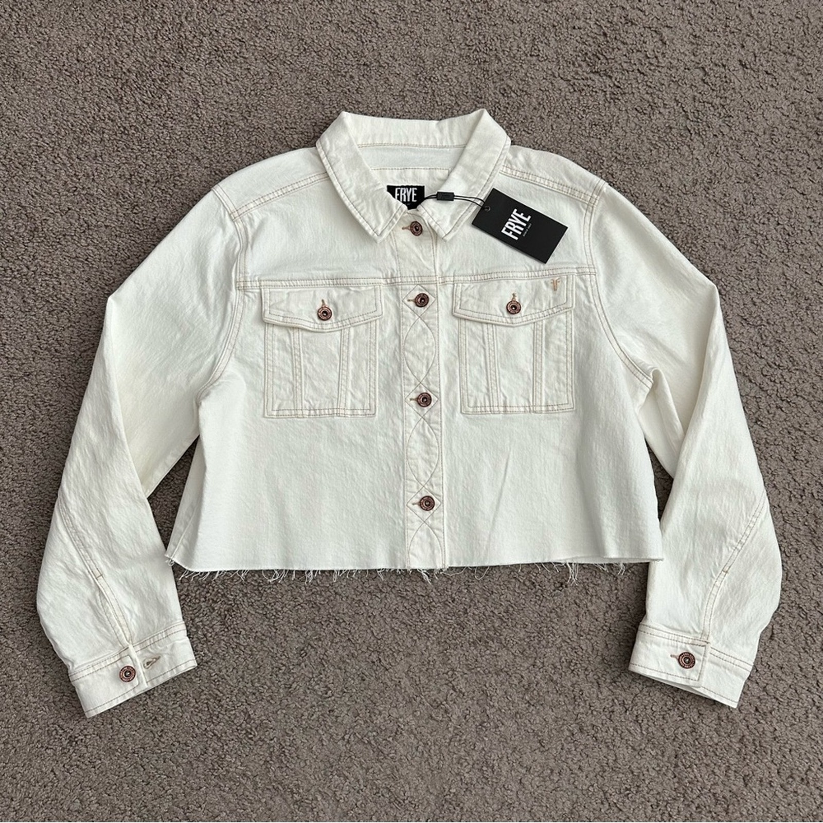 Frye Jean Jacket Womens Size XL White Denim Cut Off Crop