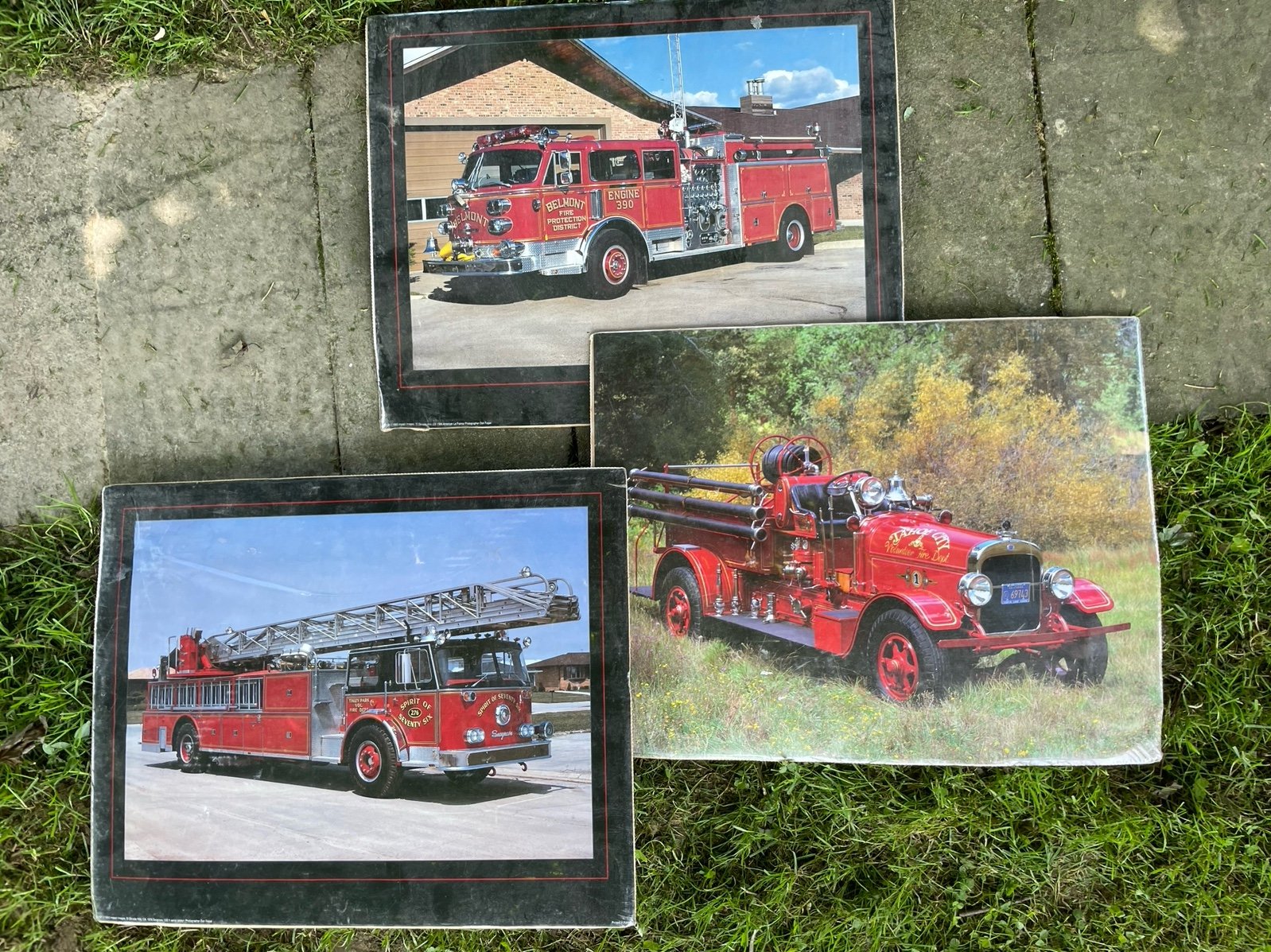 New Vintage 90s Poster Board (3) Photos of 1922, 1976, 1984 Firetrucks