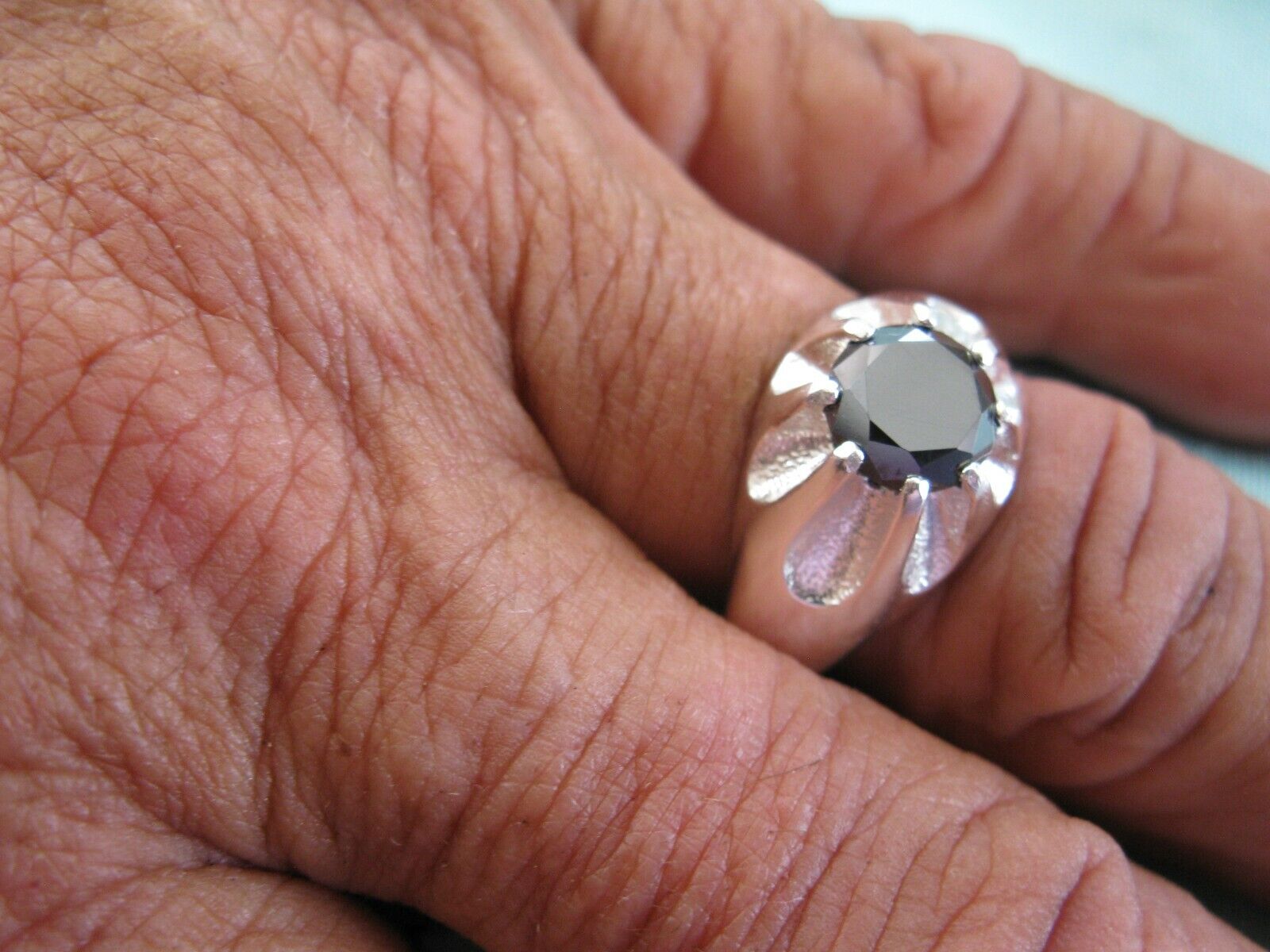2.25ct MENS 100% NATURAL BLACK DIAMOND RING,HEAVY, APPRAISAL,SIZE 9, DIA TESTER