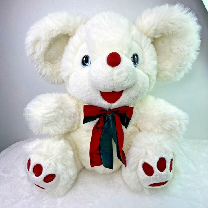 HUGE White Christmas Mouse Plush 16