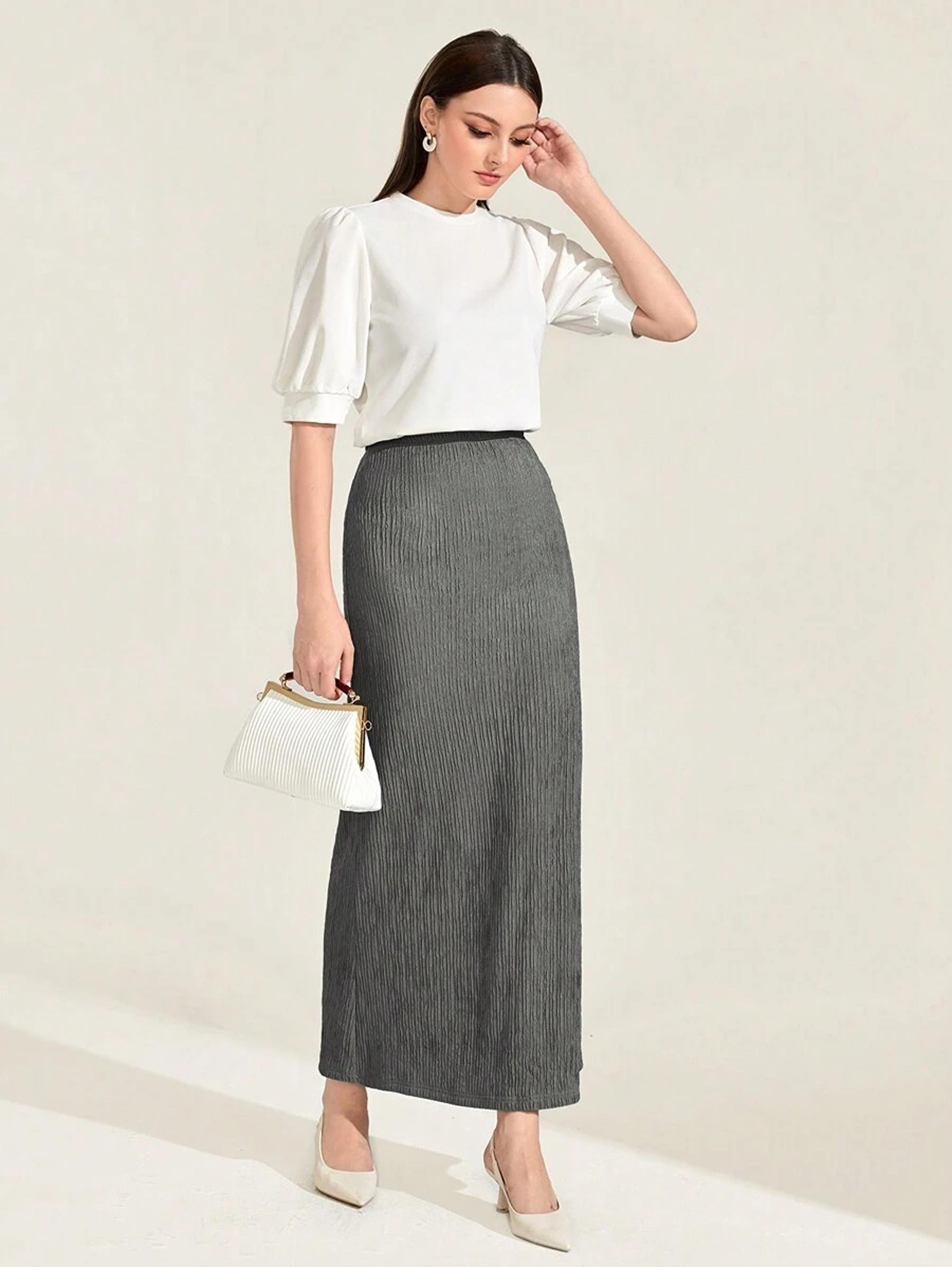 SHEIN Mulvari High Waist Textured Rib-knit Skirt Size Medium