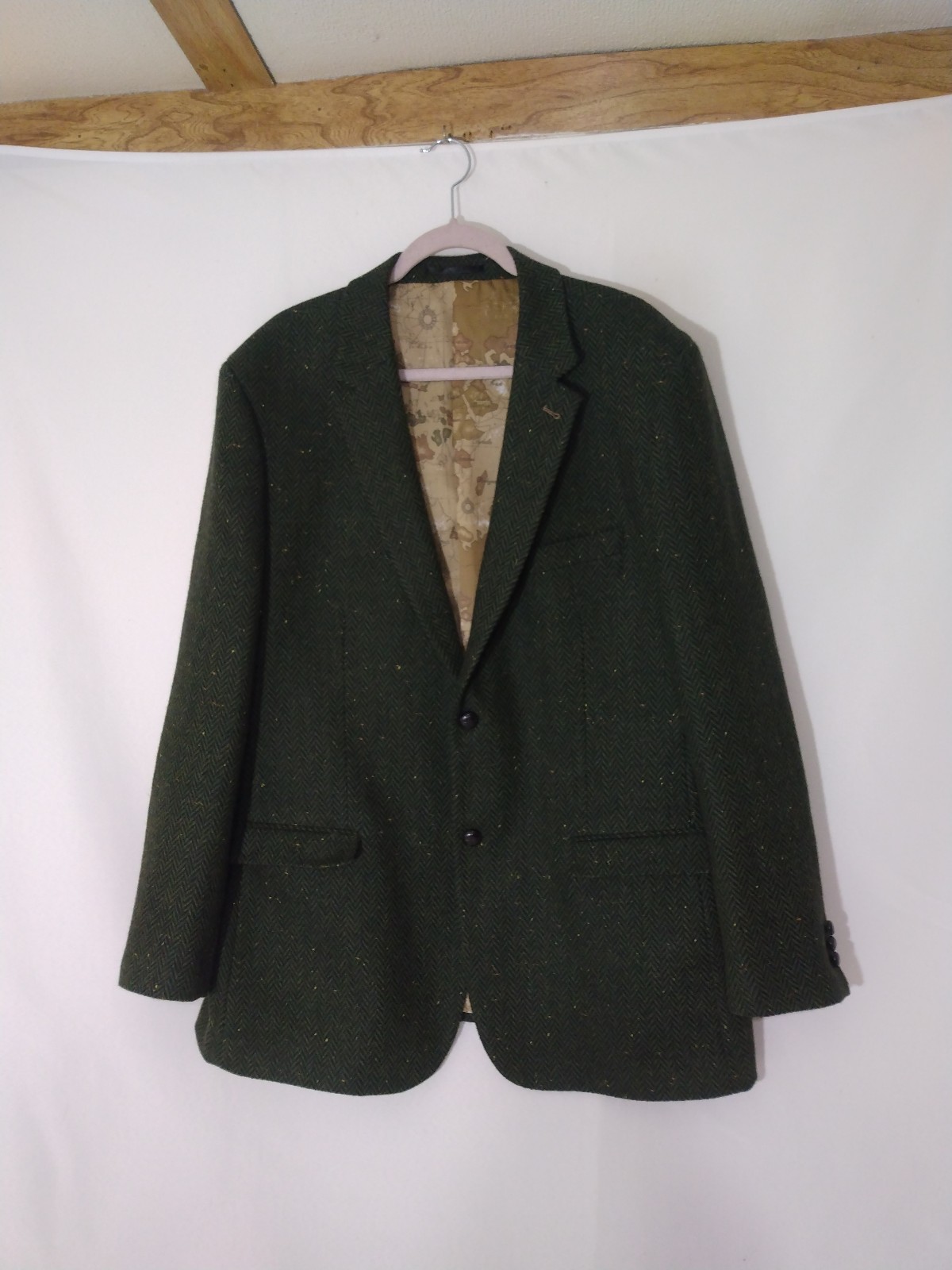 Mens Celtic Tweed James Stephens Green Herringbone Wool Poets Jacket Sz 50